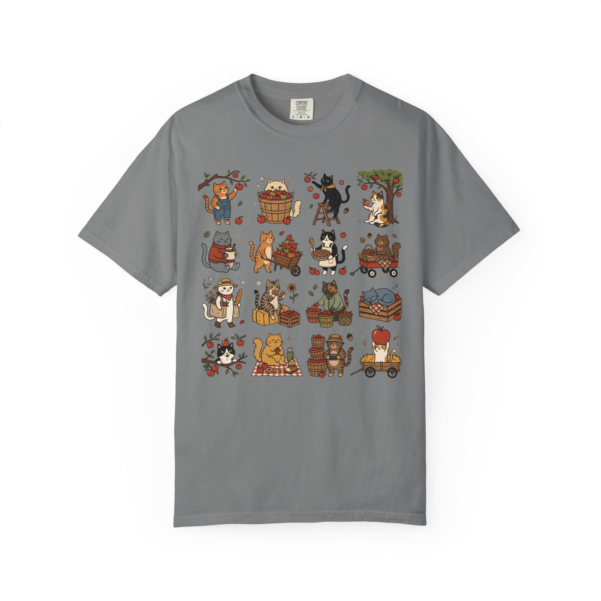 Apple Picking Cat Grid T-Shirt