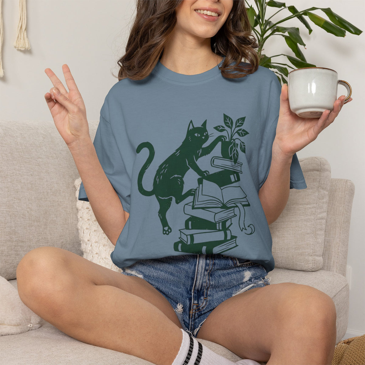 Chaos Cat Book Stack T-Shirt