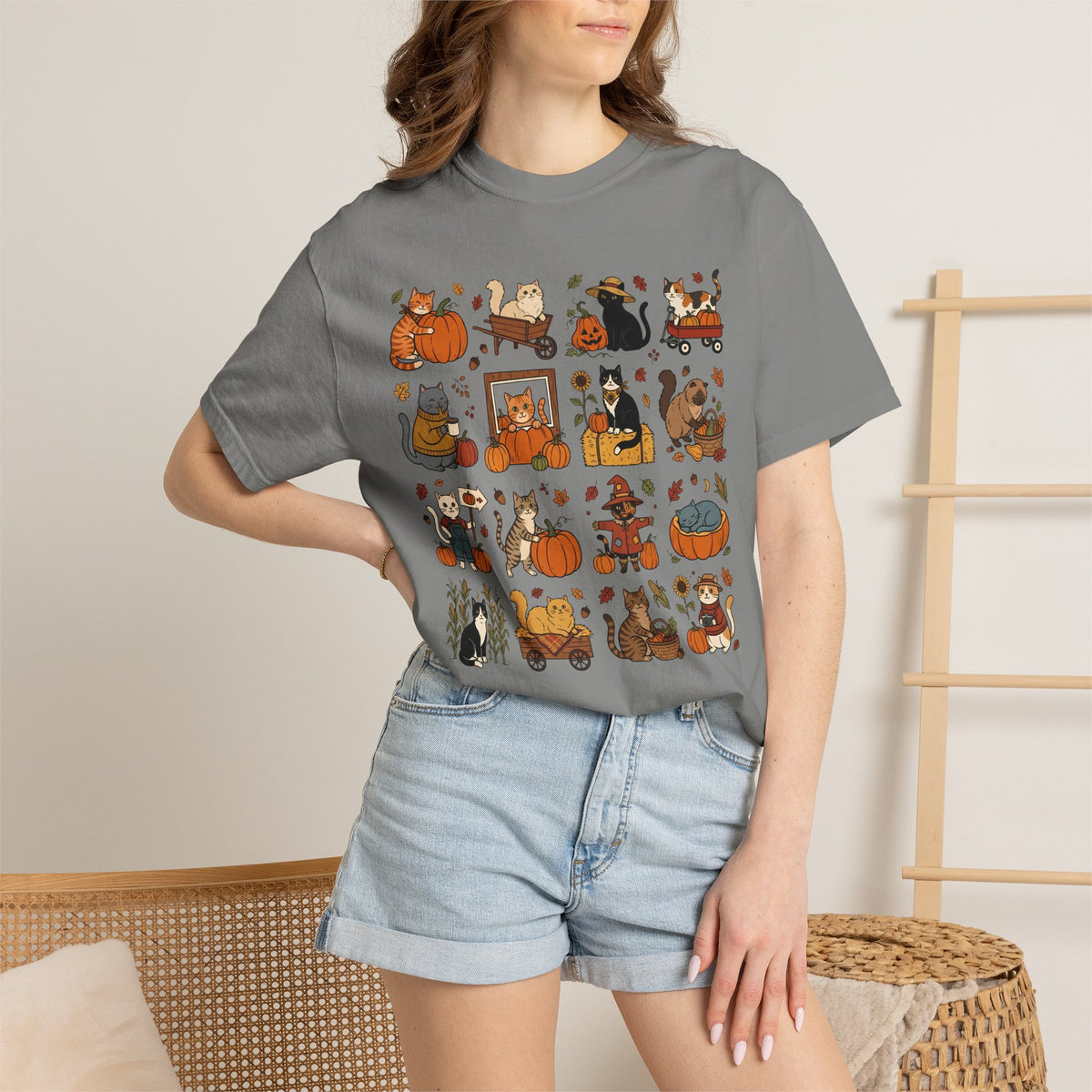 Pumpkin Patch Cat Grid T-shirt