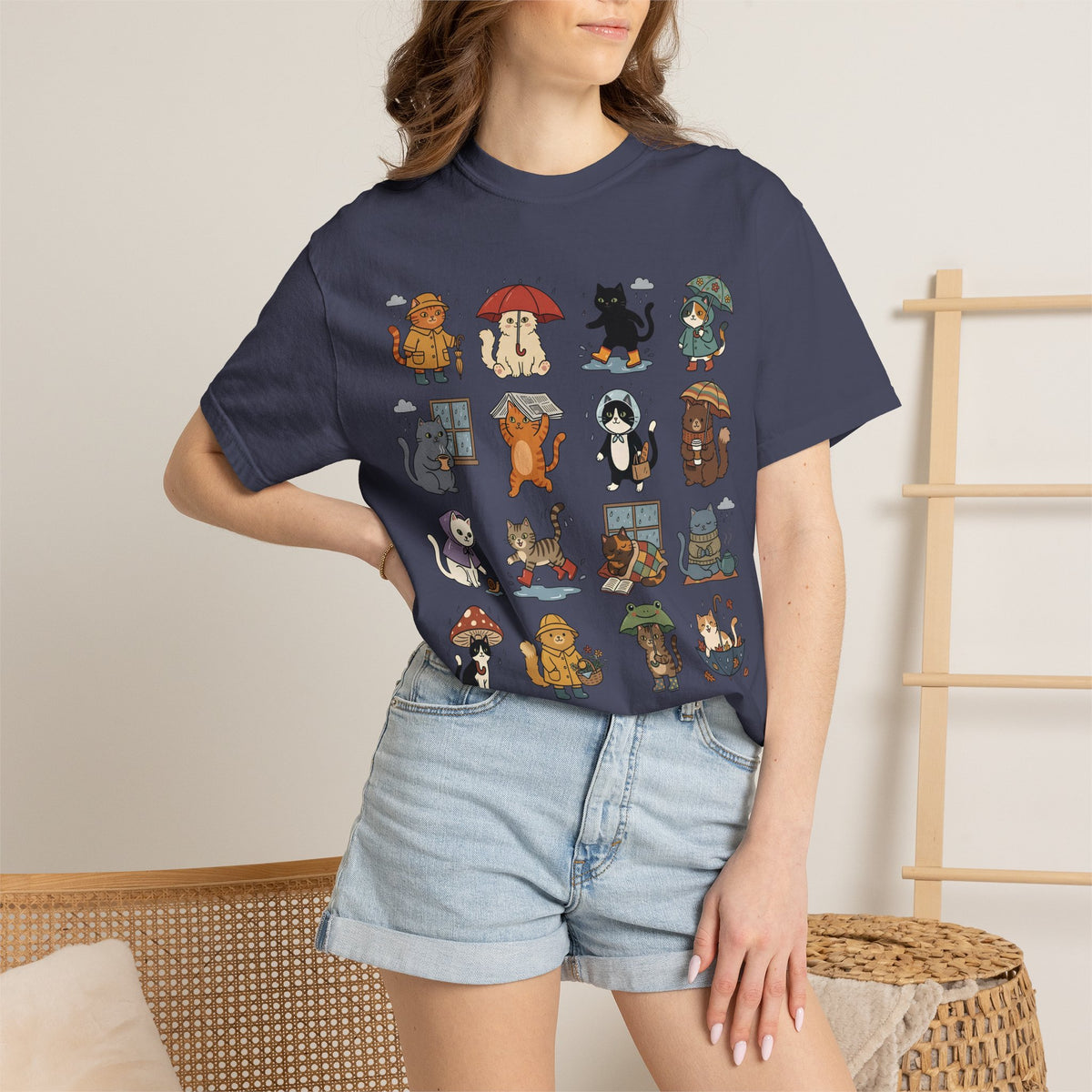 Rainy Day Cat Grid T-Shirt