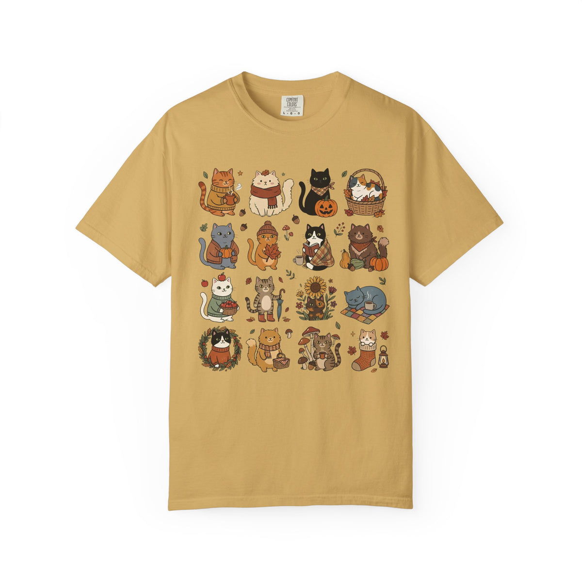 Cozy Autumn Cat Grid T-Shirt