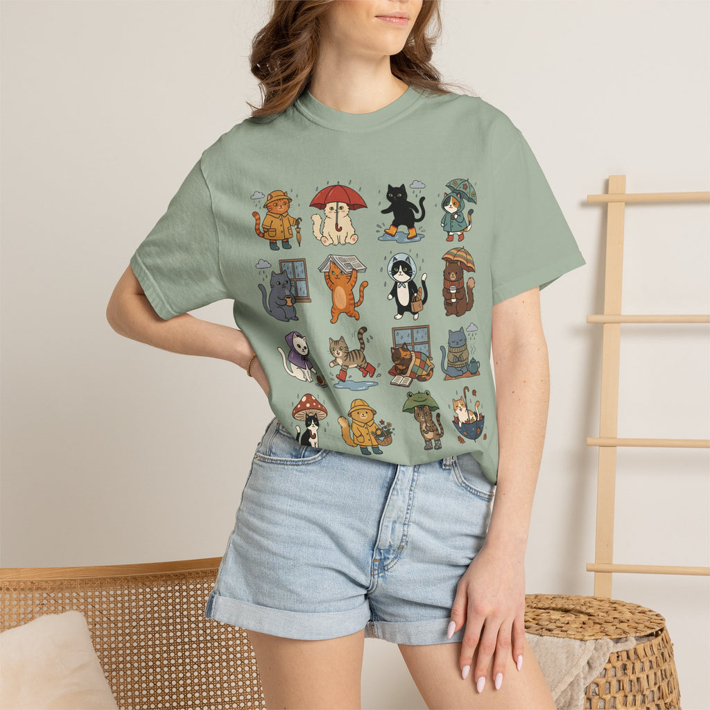 Rainy Day Cat Grid T-Shirt