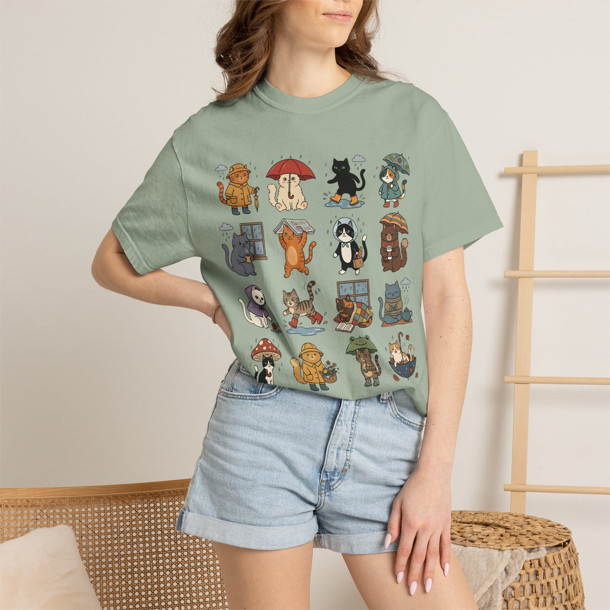 Rainy Day Cat Grid T-Shirt