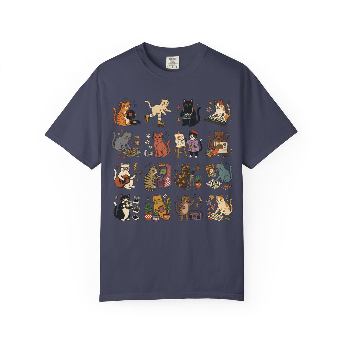 Retro Hobby Cat Grid T-Shirt