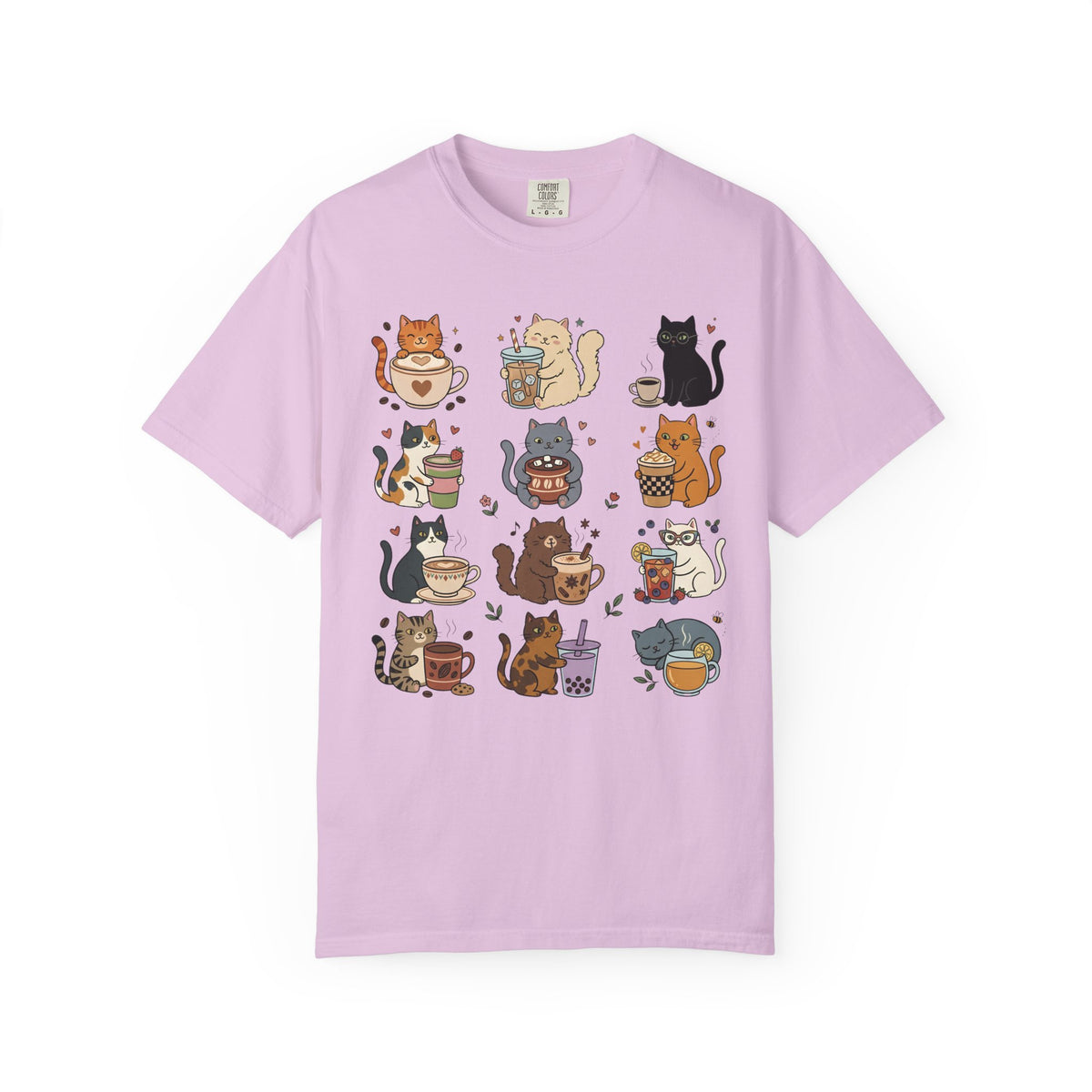 Cafe Drinks Cat Grid T-Shirt
