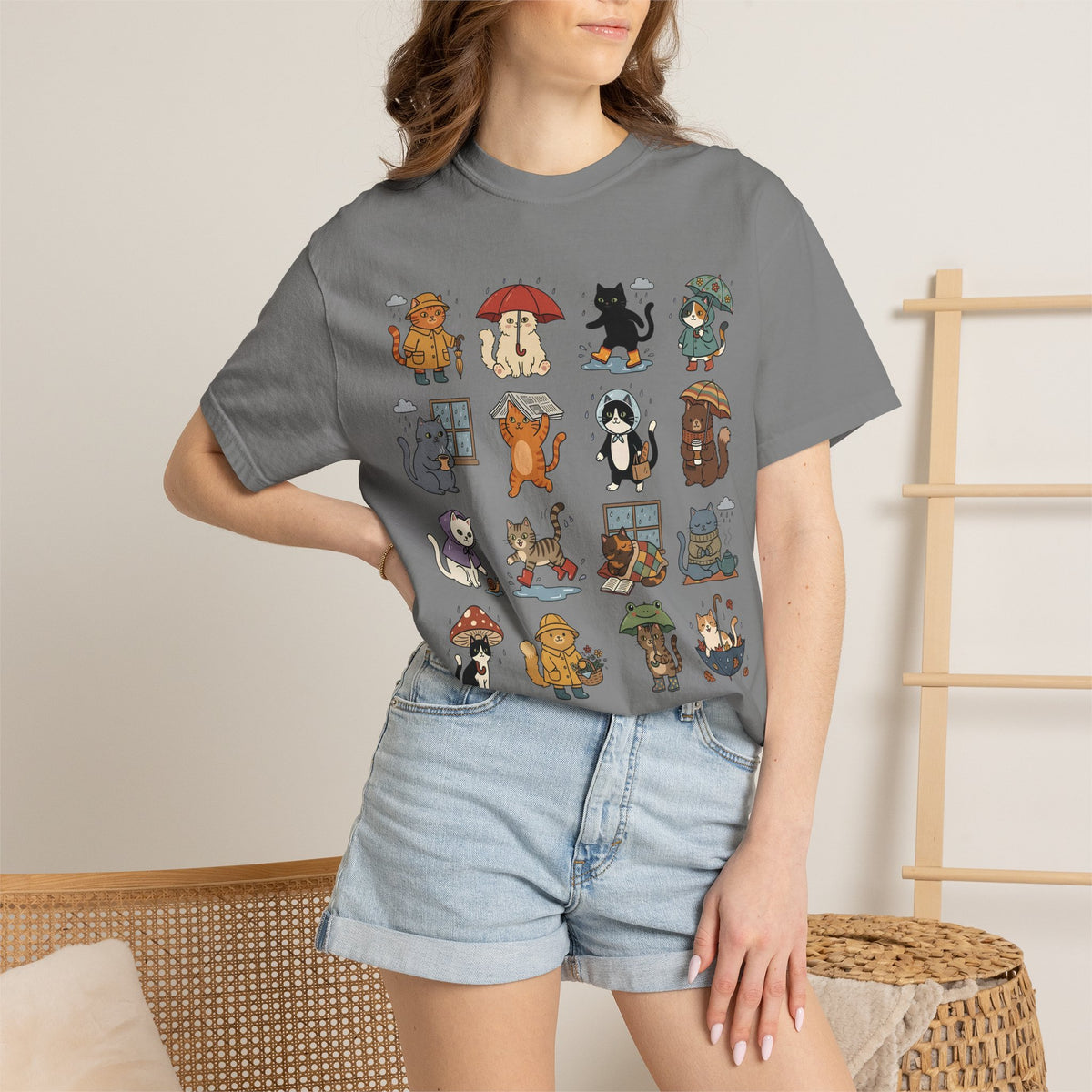 Rainy Day Cat Grid T-Shirt