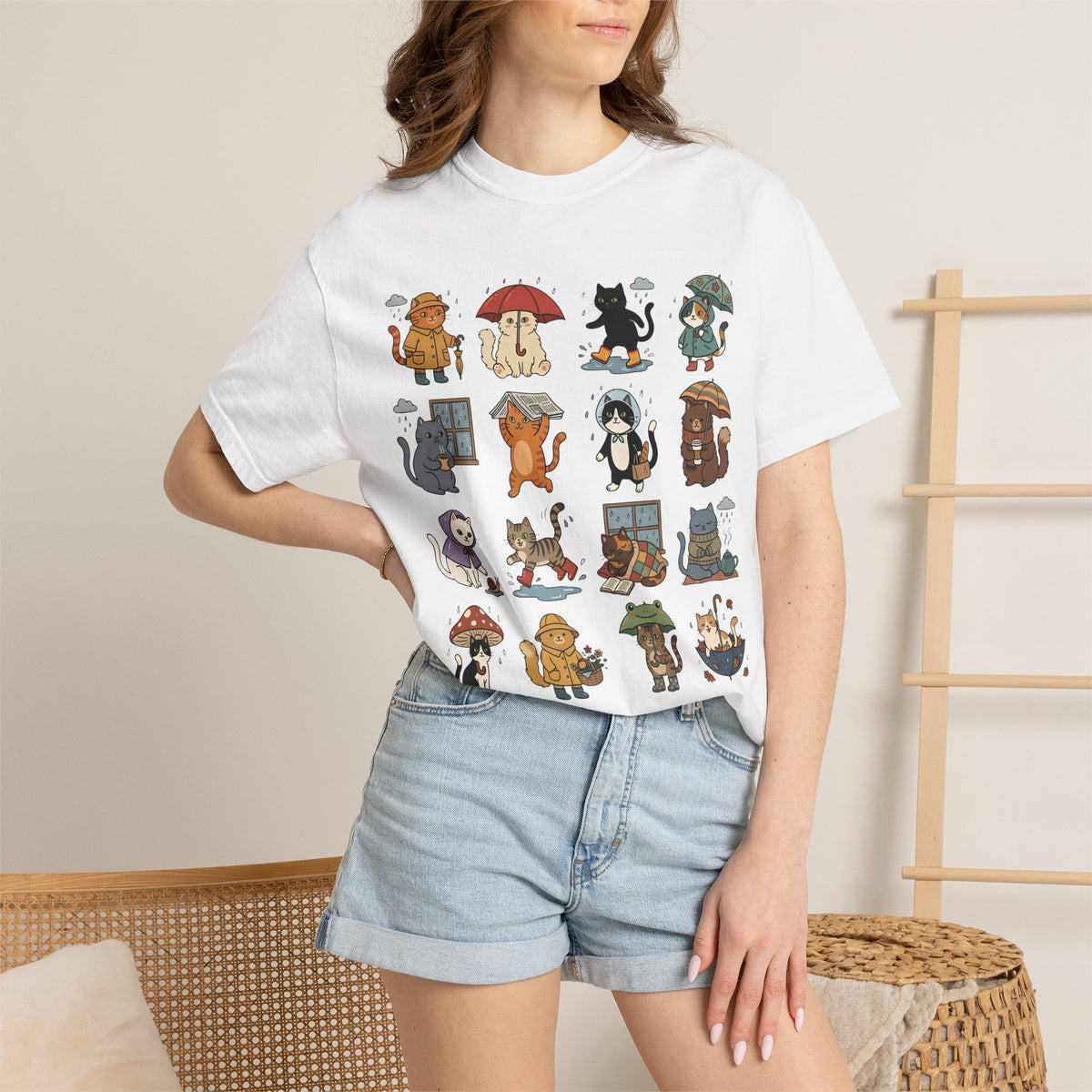 Rainy Day Cat Grid T-Shirt