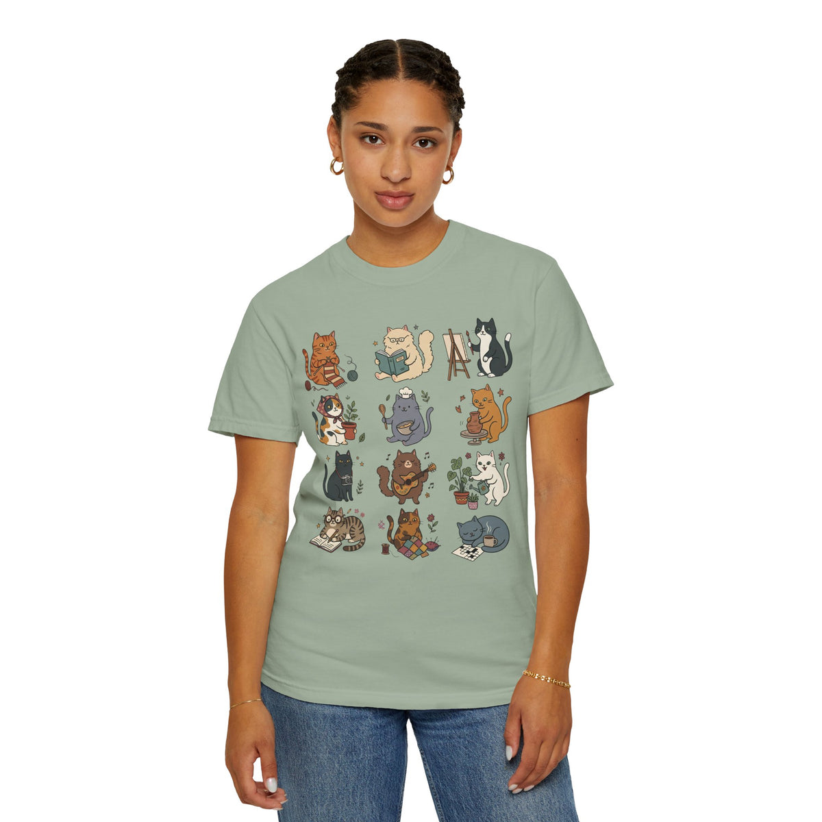 Cozy Hobby Cat Grid T-Shirt