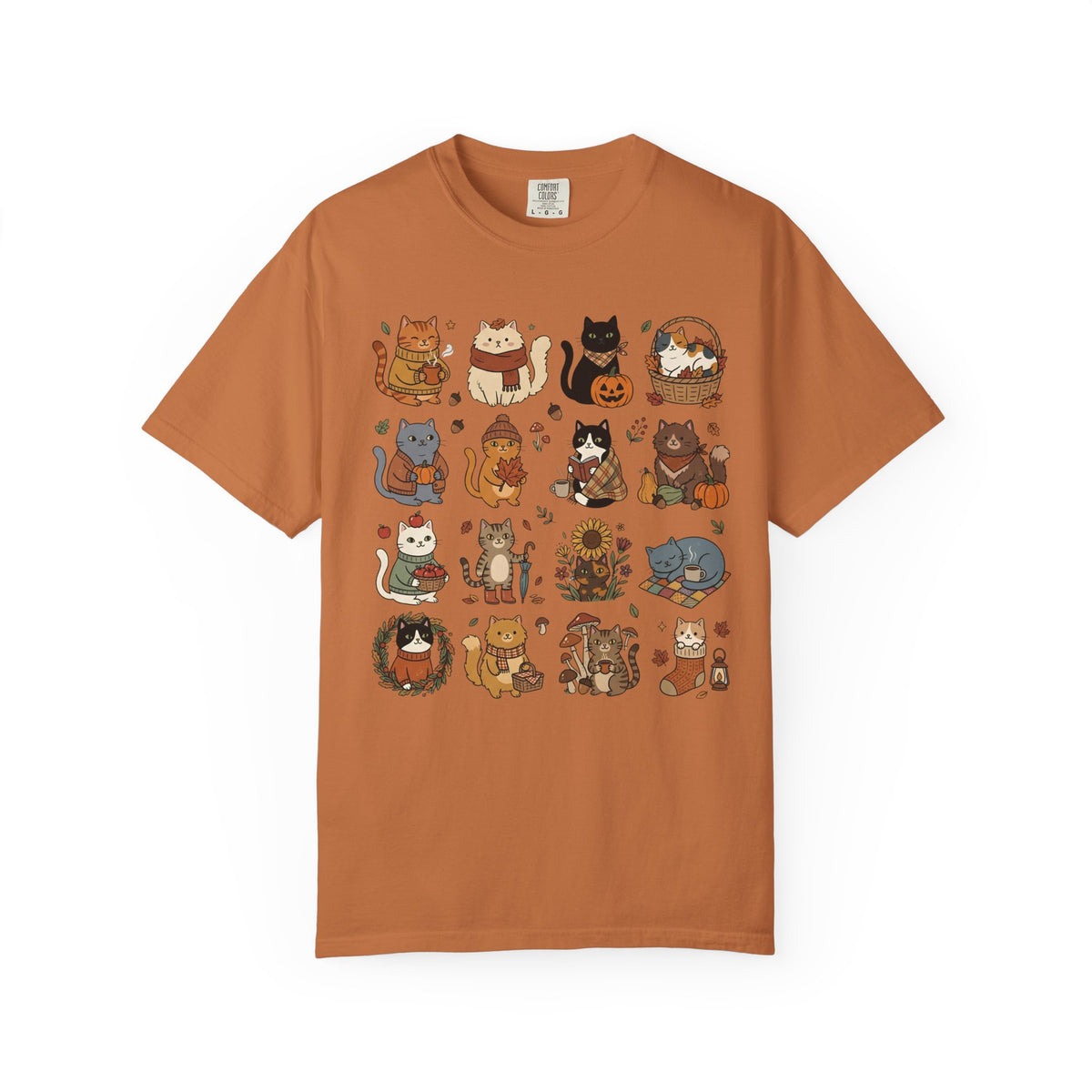 Cozy Autumn Cat Grid T-Shirt