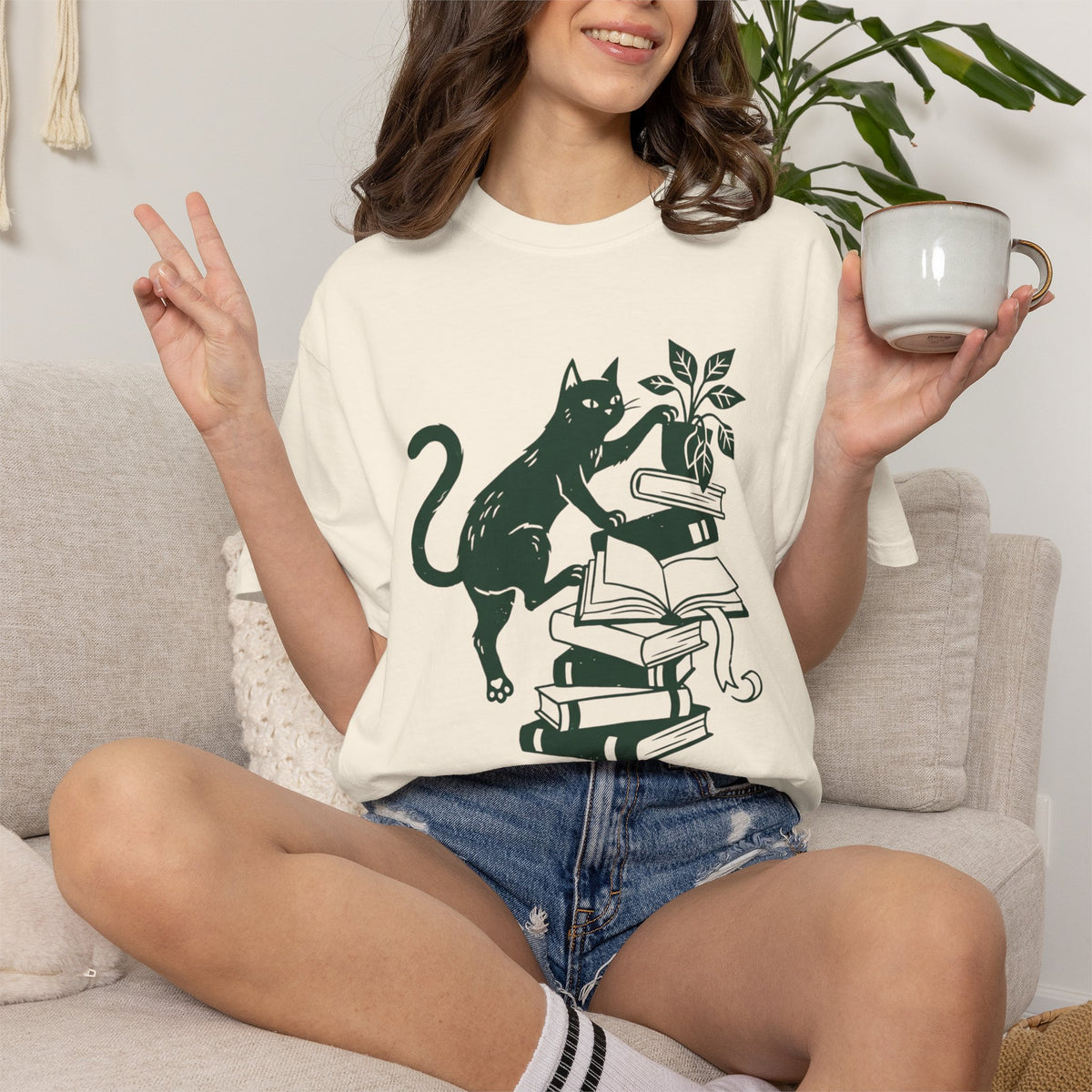 Chaos Cat Book Stack T-Shirt