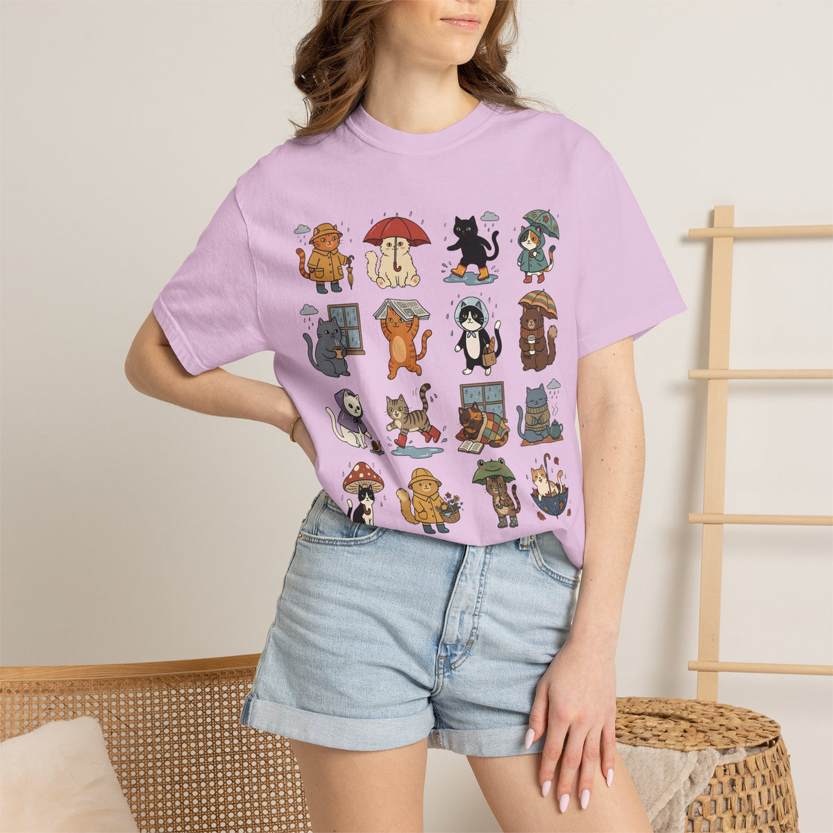 Rainy Day Cat Grid T-Shirt