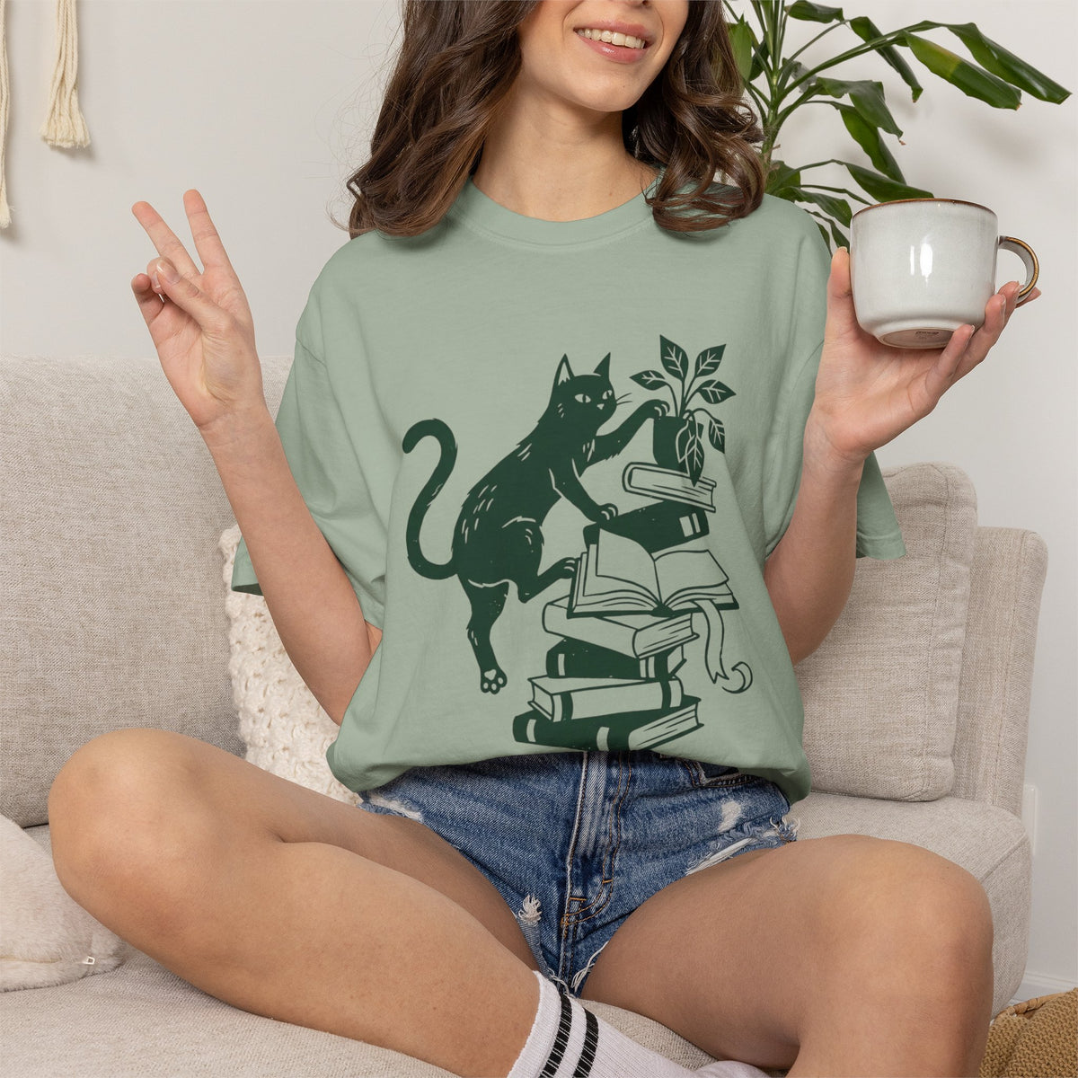 Chaos Cat Book Stack T-Shirt