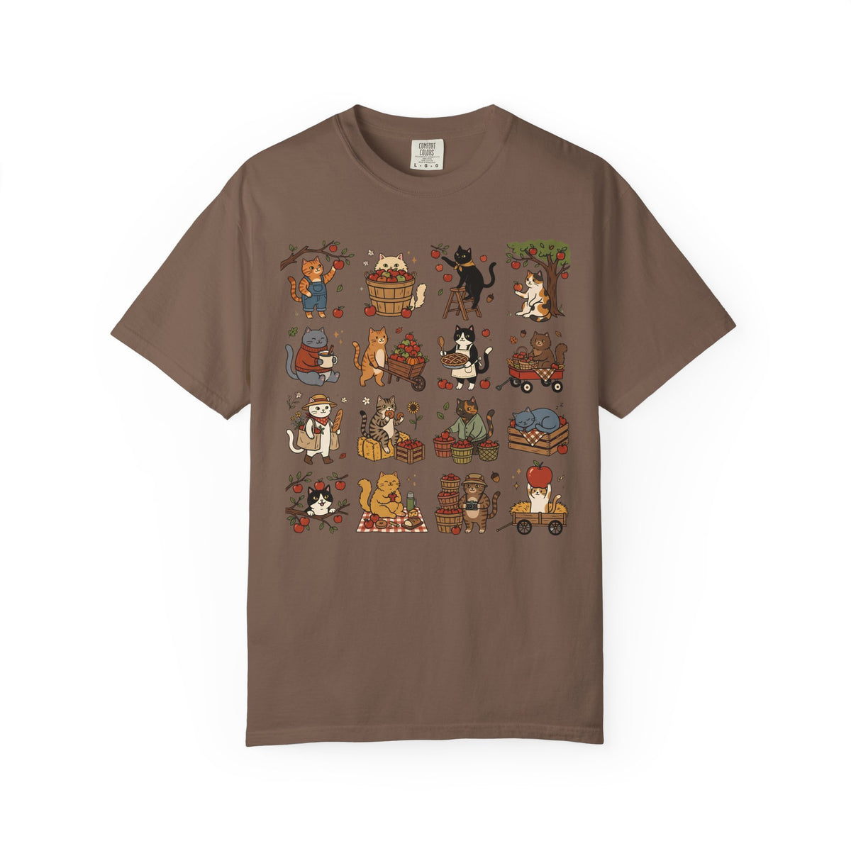 Apple Picking Cat Grid T-Shirt