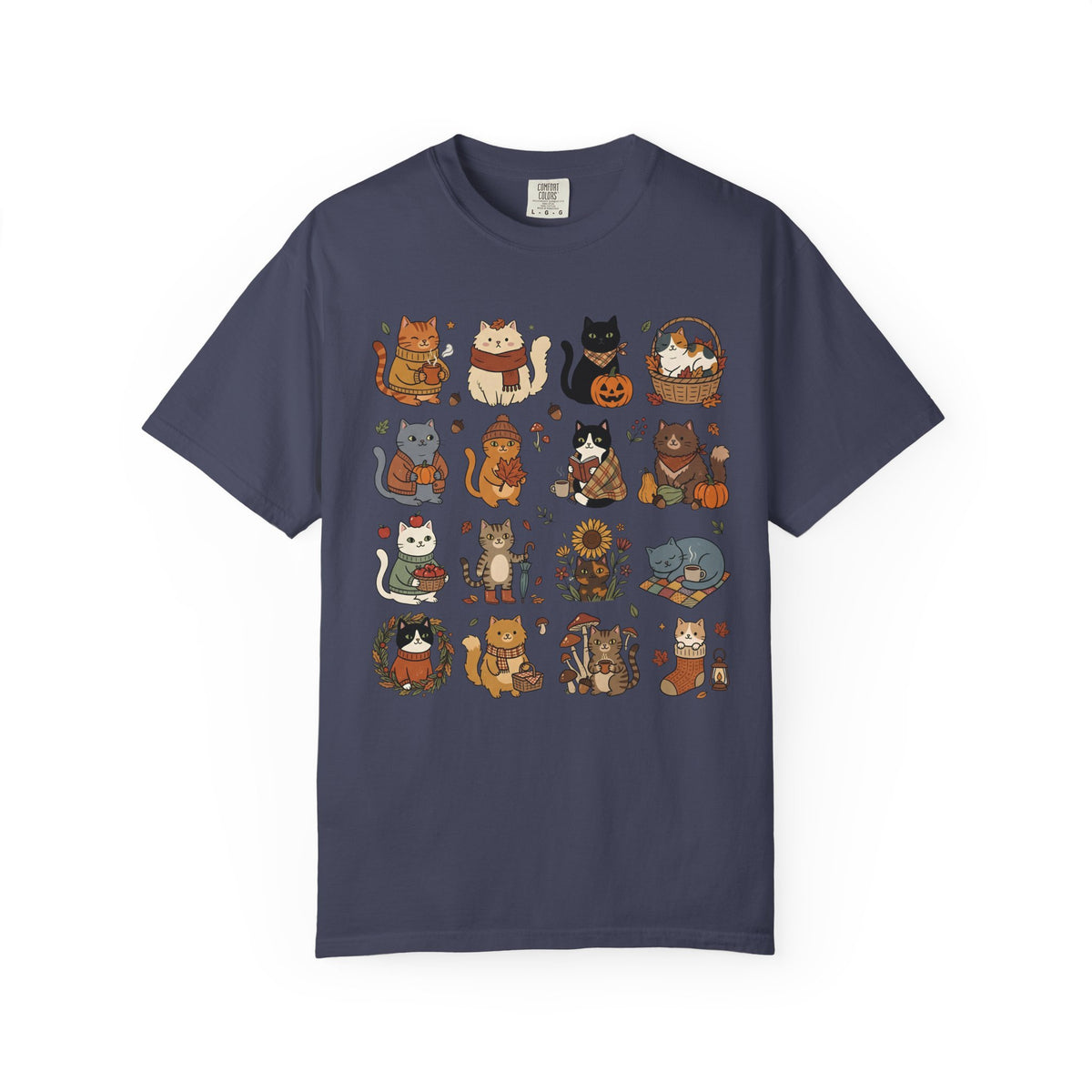Cozy Autumn Cat Grid T-Shirt