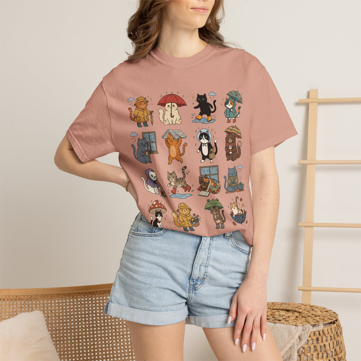 Rainy Day Cat Grid T-Shirt