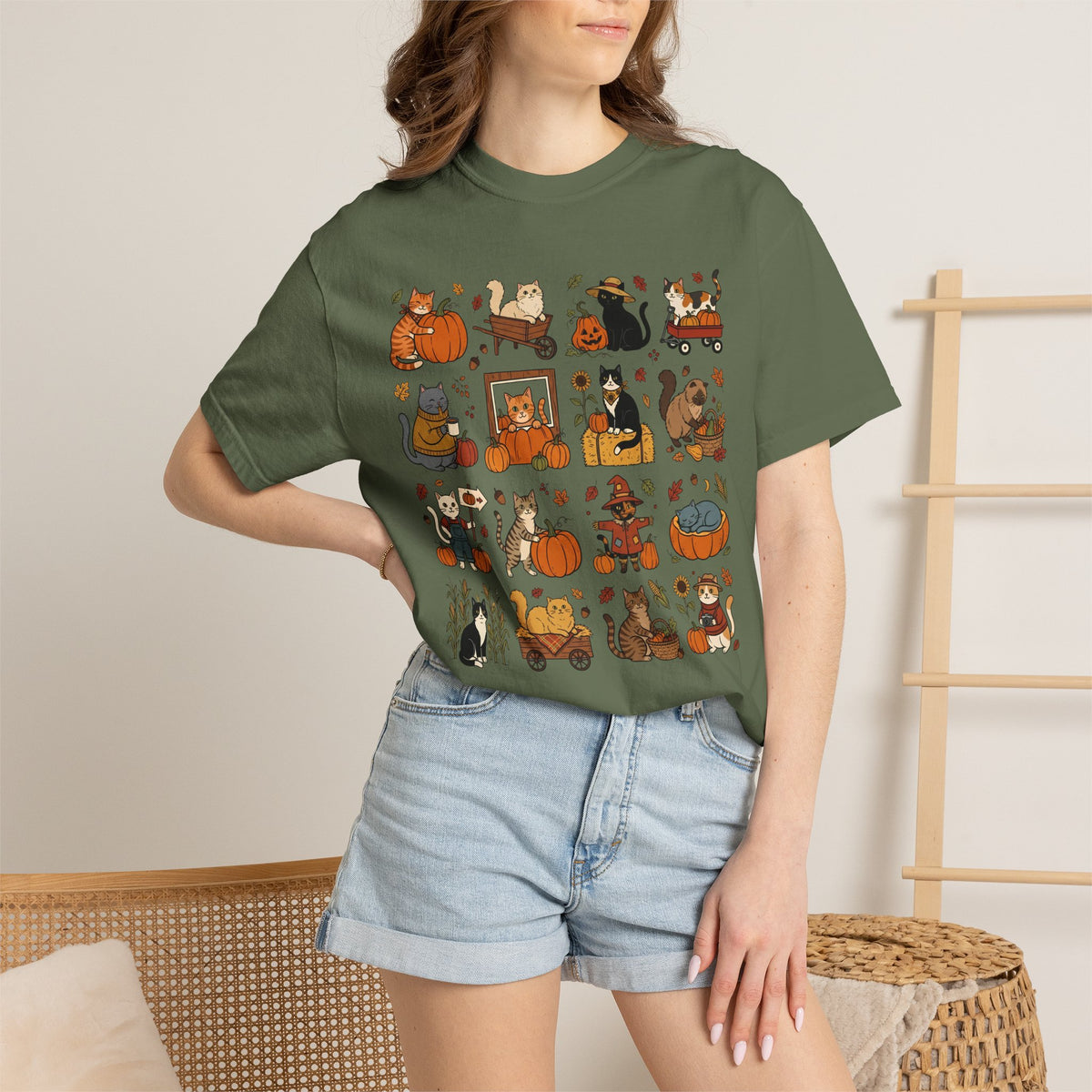 Pumpkin Patch Cat Grid T-shirt