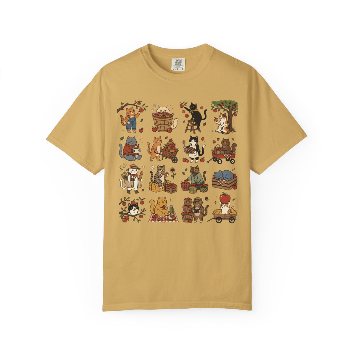Apple Picking Cat Grid T-Shirt