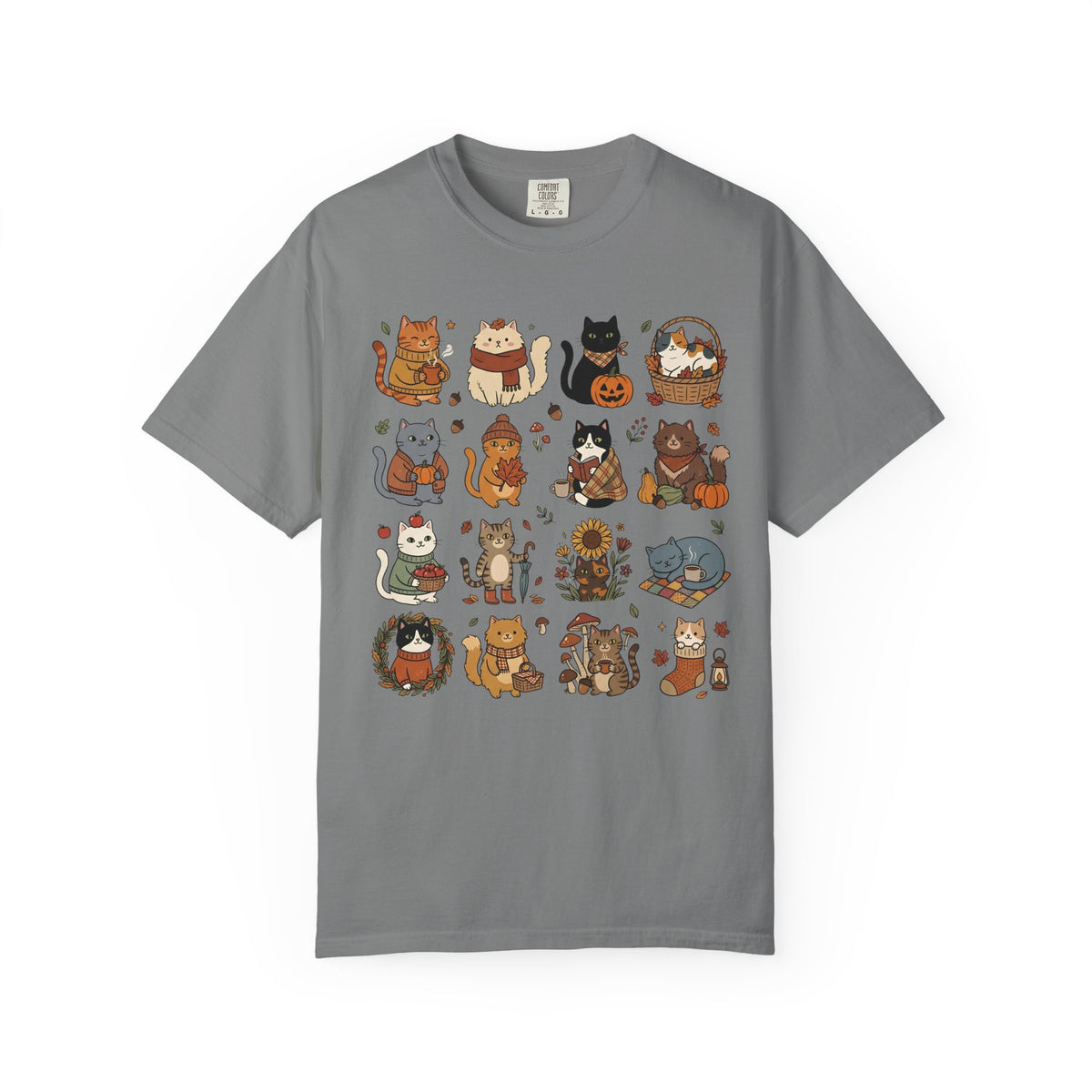 Cozy Autumn Cat Grid T-Shirt
