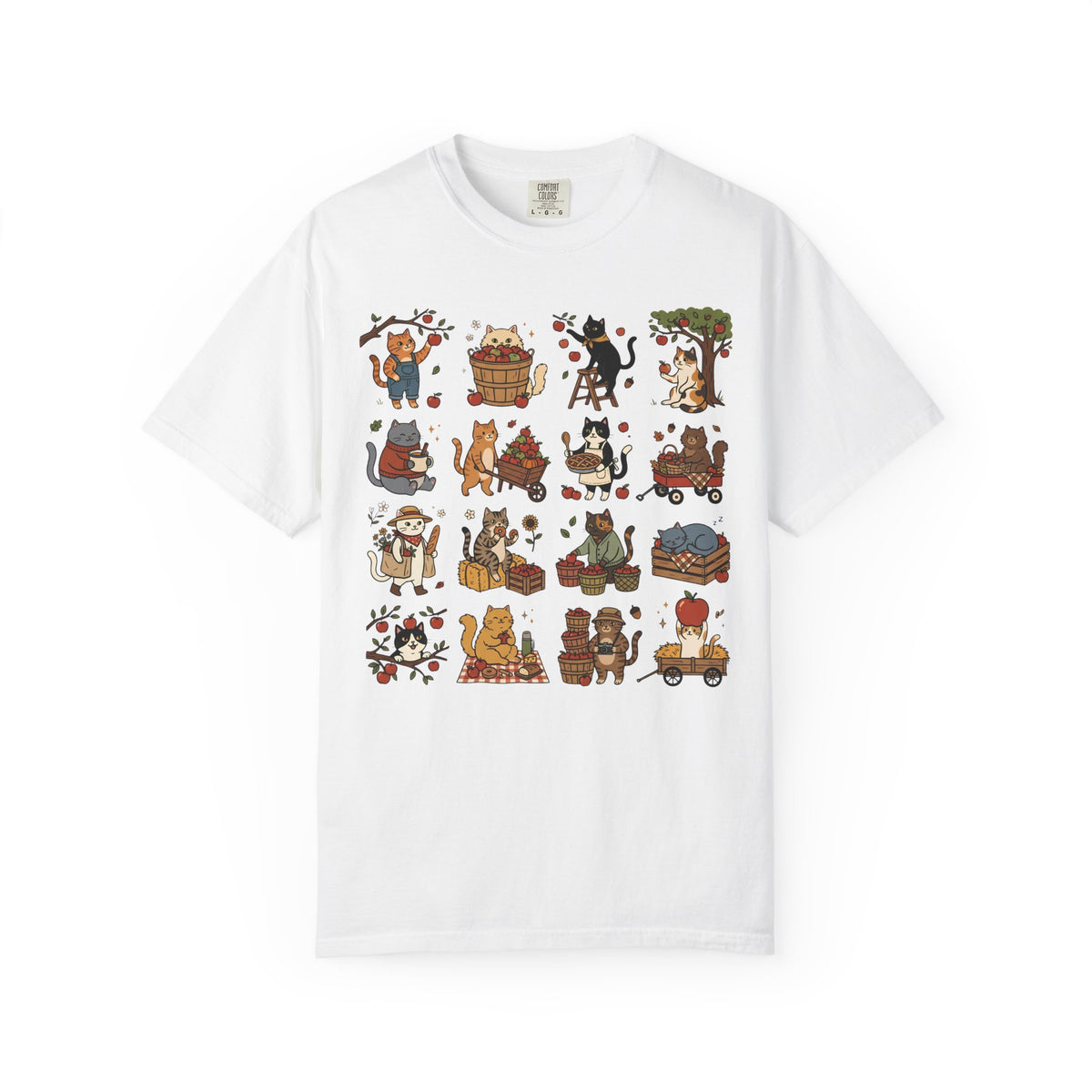 Apple Picking Cat Grid T-Shirt