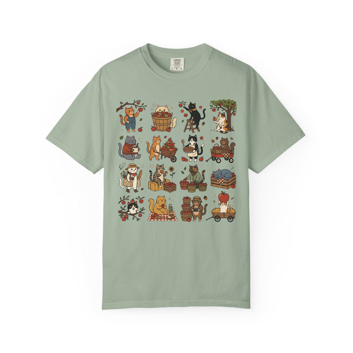 Apple Picking Cat Grid T-Shirt