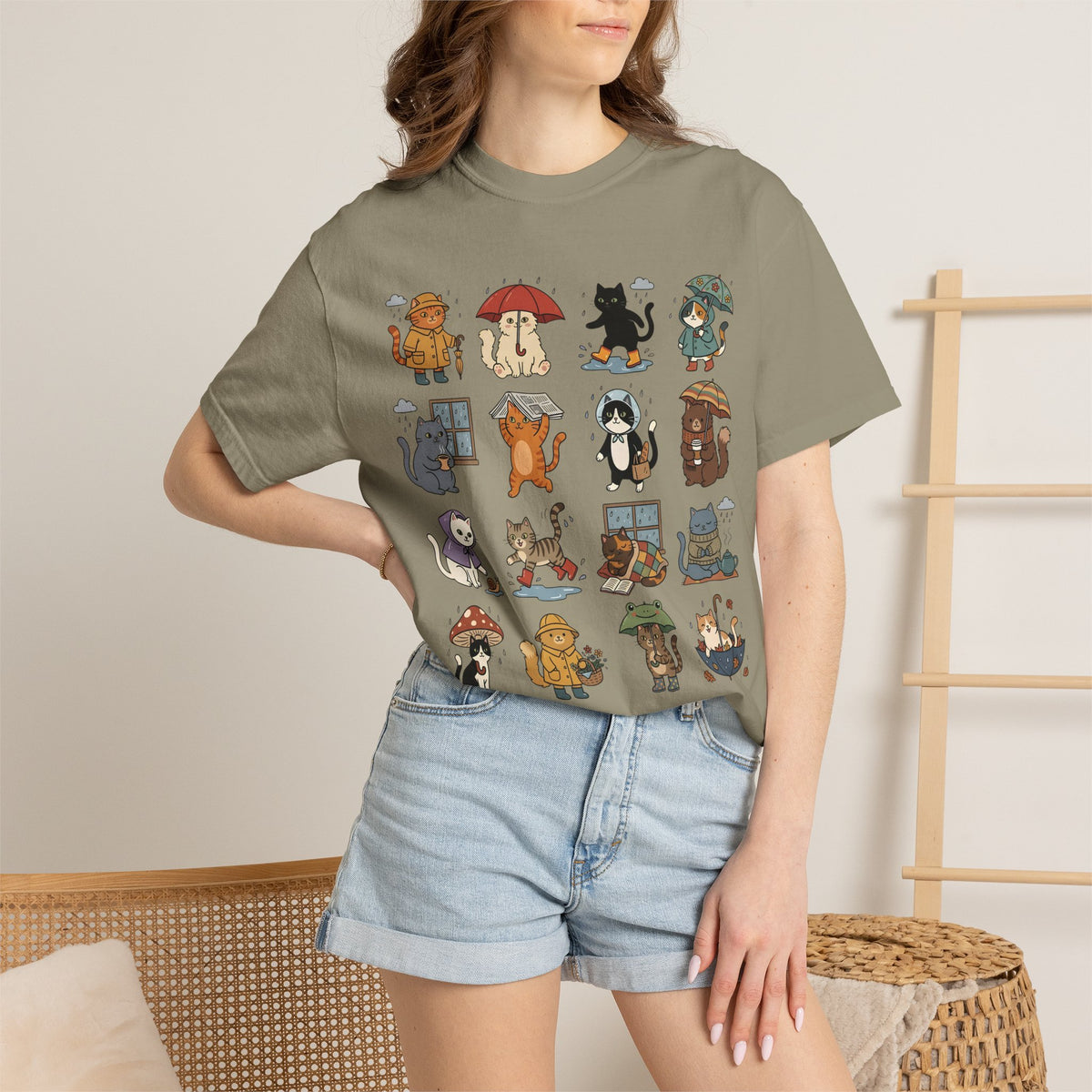 Rainy Day Cat Grid T-Shirt