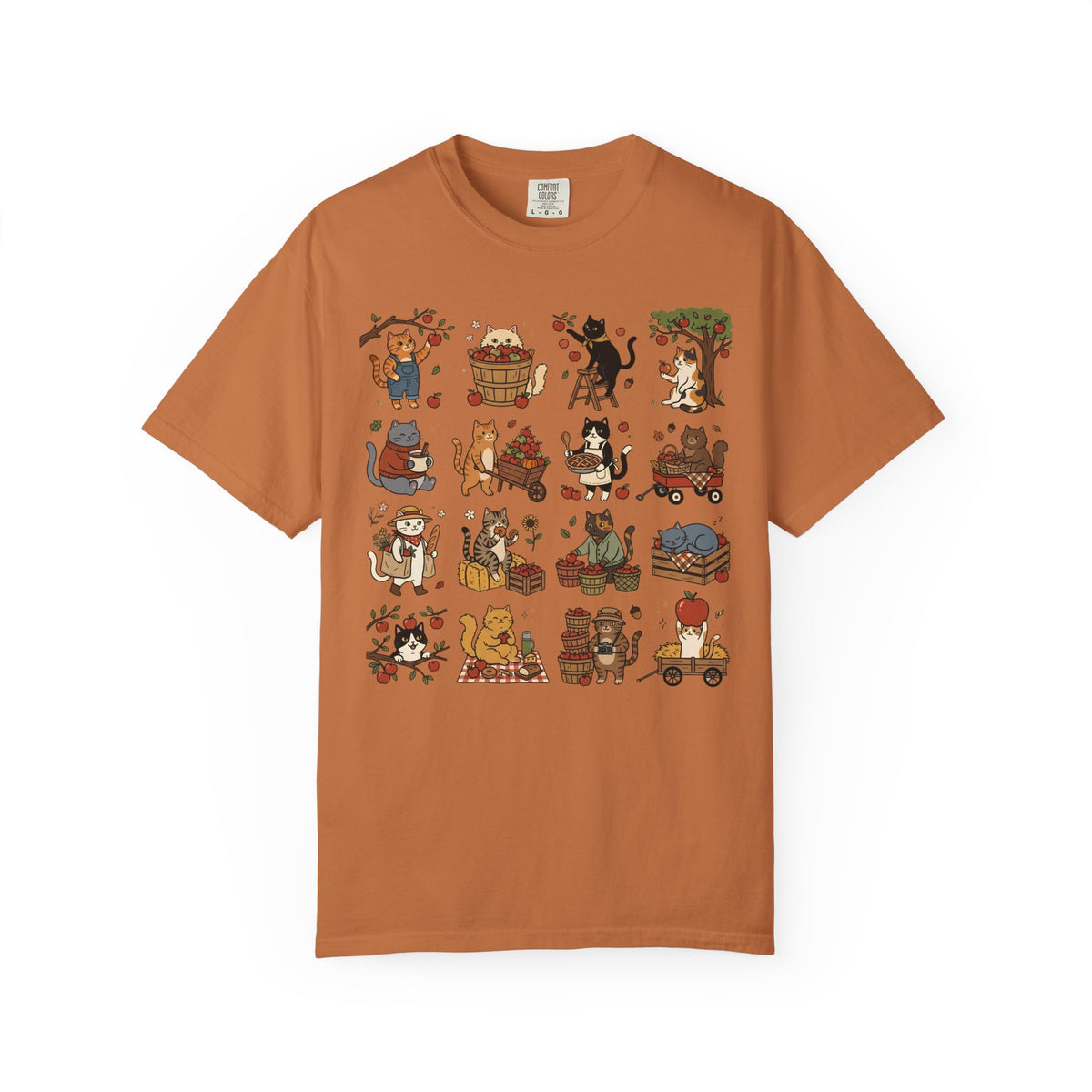 Apple Picking Cat Grid T-Shirt