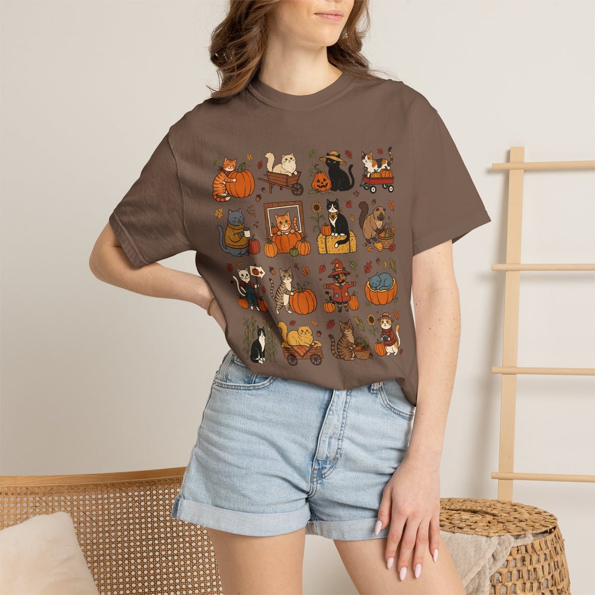 Pumpkin Patch Cat Grid T-shirt