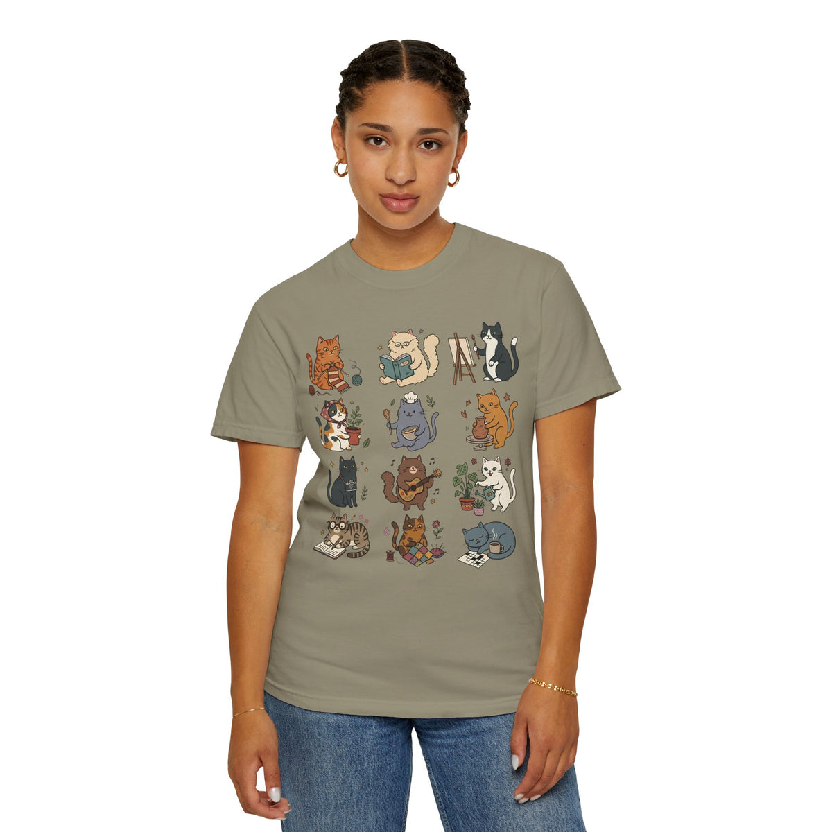 Cozy Hobby Cat Grid T-Shirt