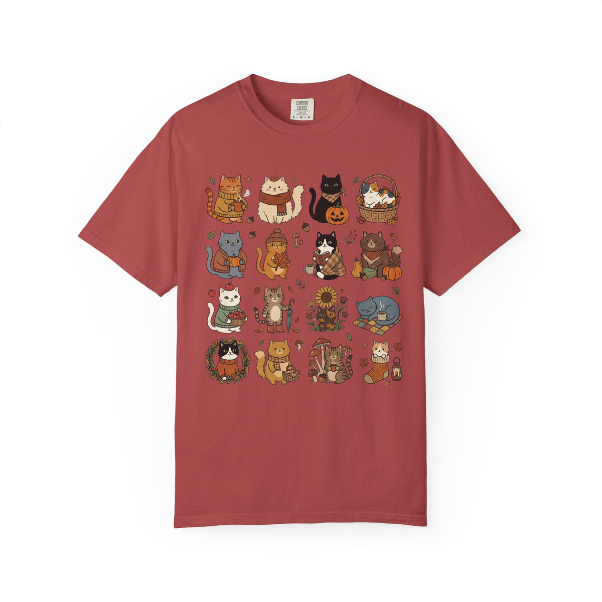 Cozy Autumn Cat Grid T-Shirt