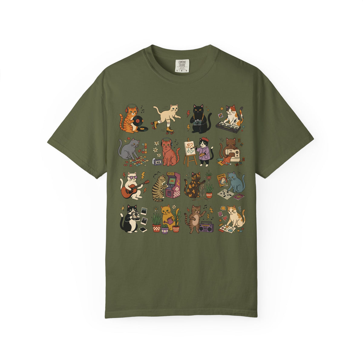Retro Hobby Cat Grid T-Shirt