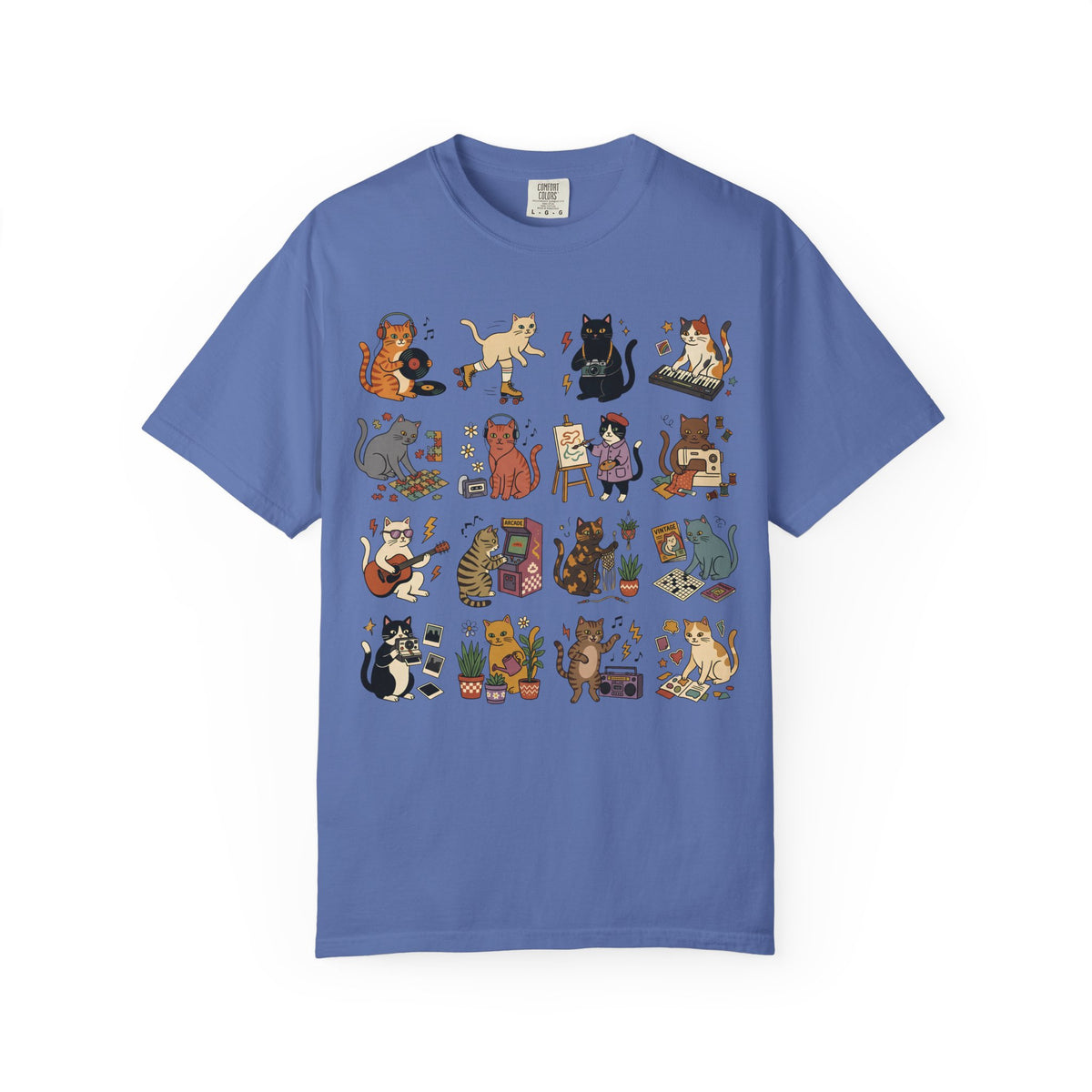 Retro Hobby Cat Grid T-Shirt