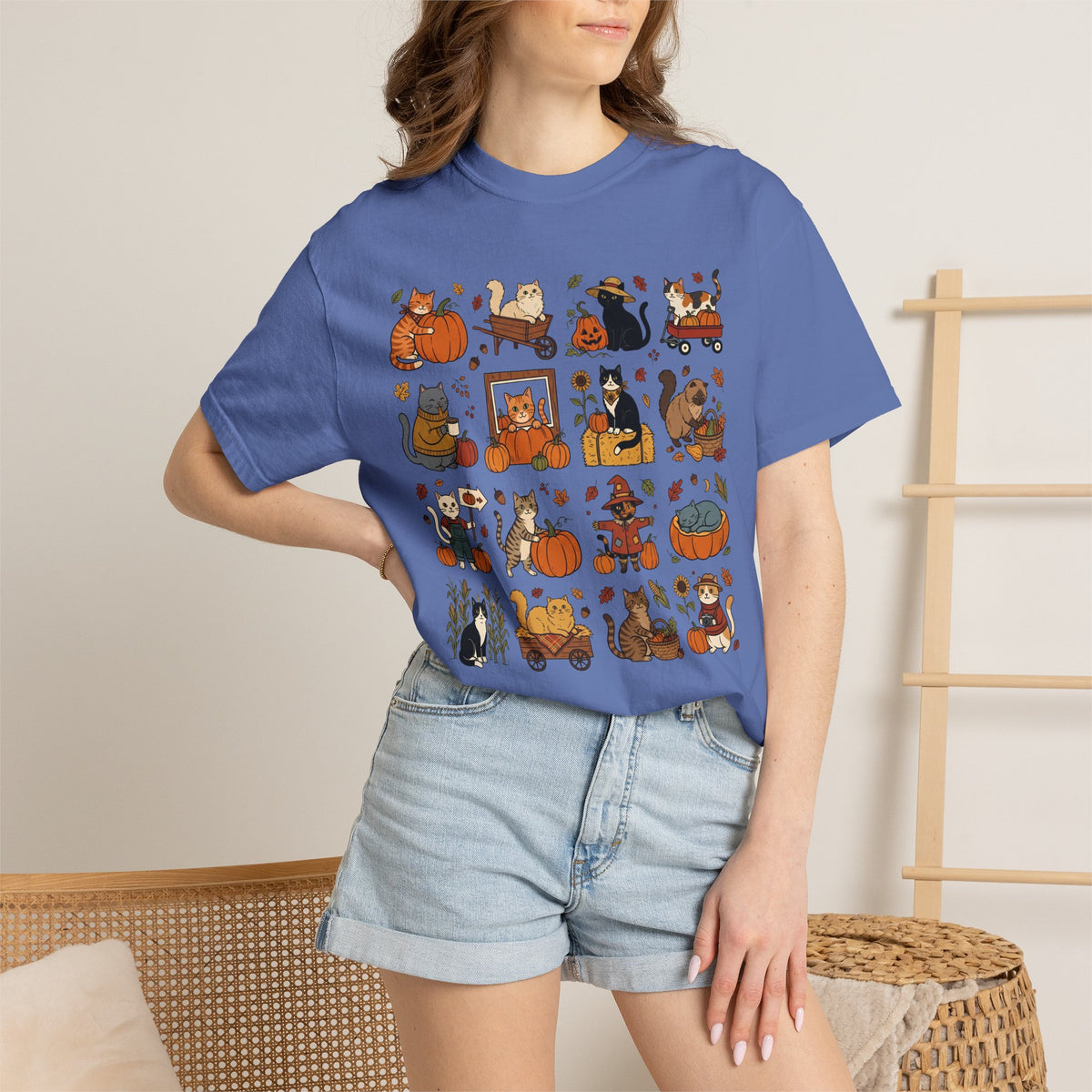 Pumpkin Patch Cat Grid T-shirt