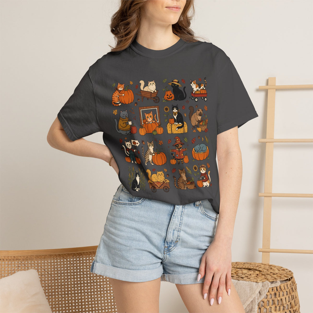 Pumpkin Patch Cat Grid T-shirt