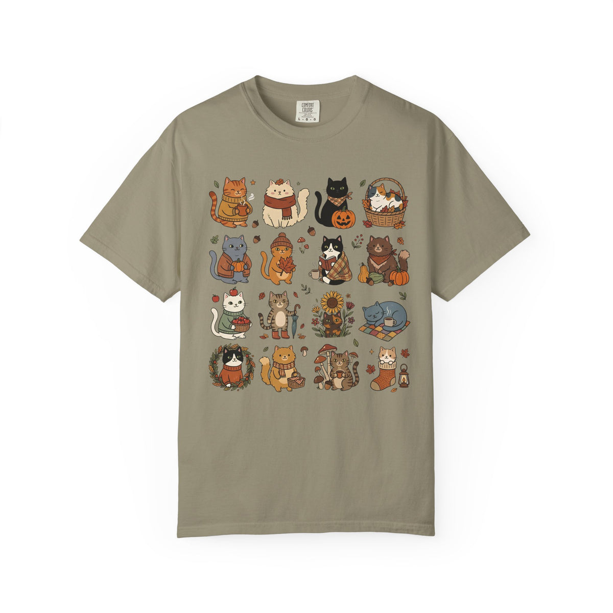 Cozy Autumn Cat Grid T-Shirt