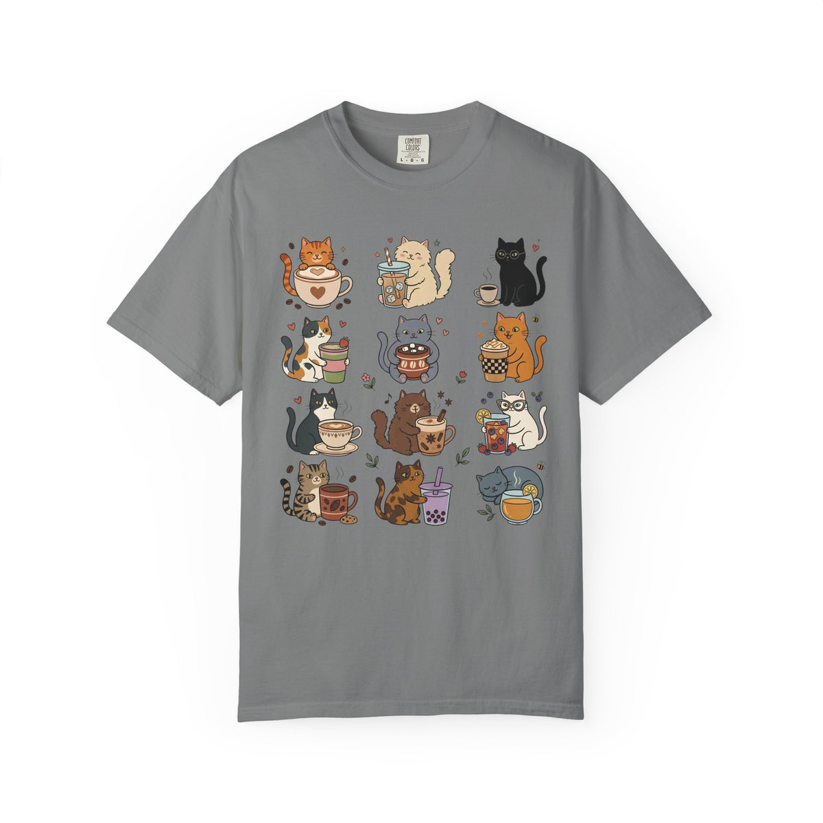 Cafe Drinks Cat Grid T-Shirt