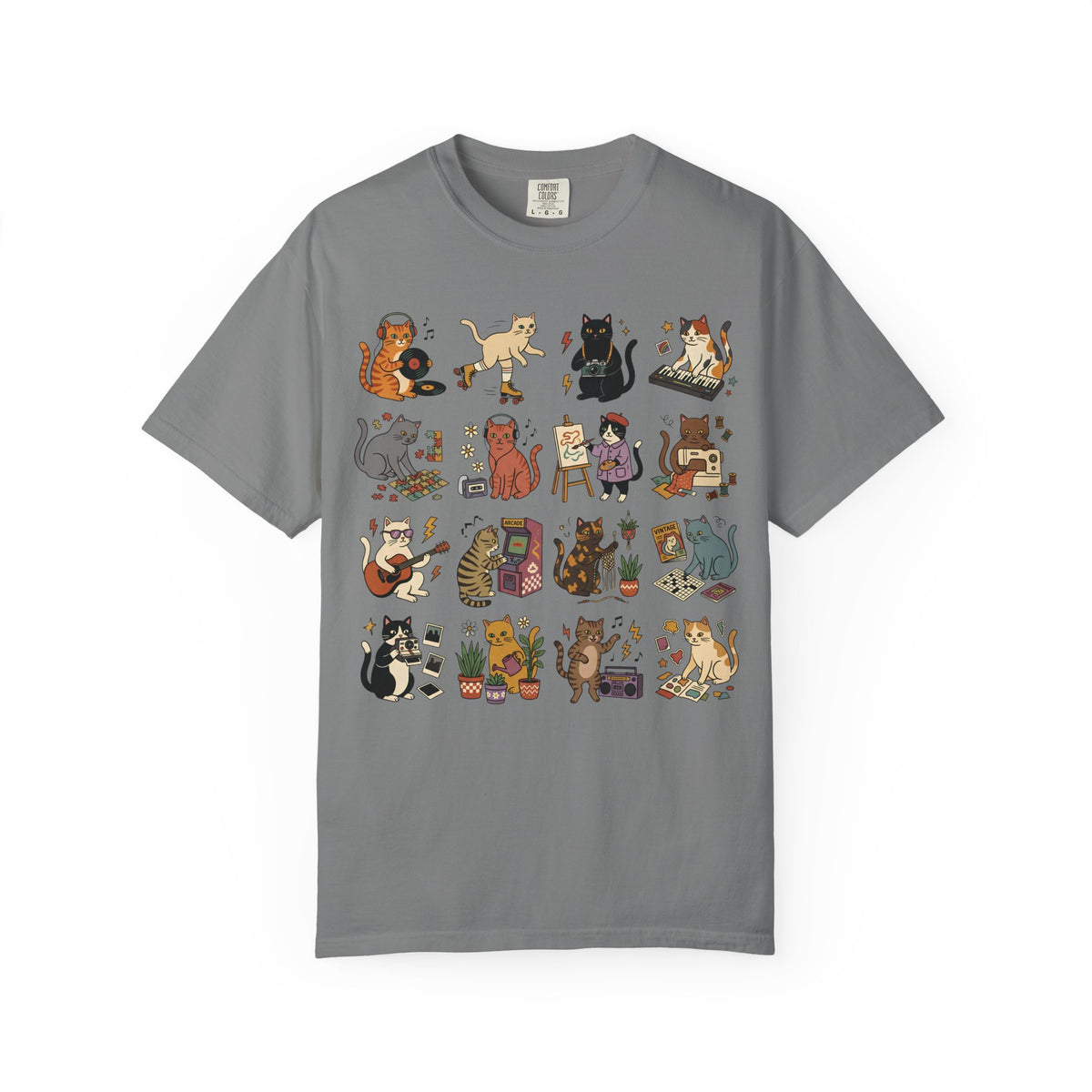 Retro Hobby Cat Grid T-Shirt