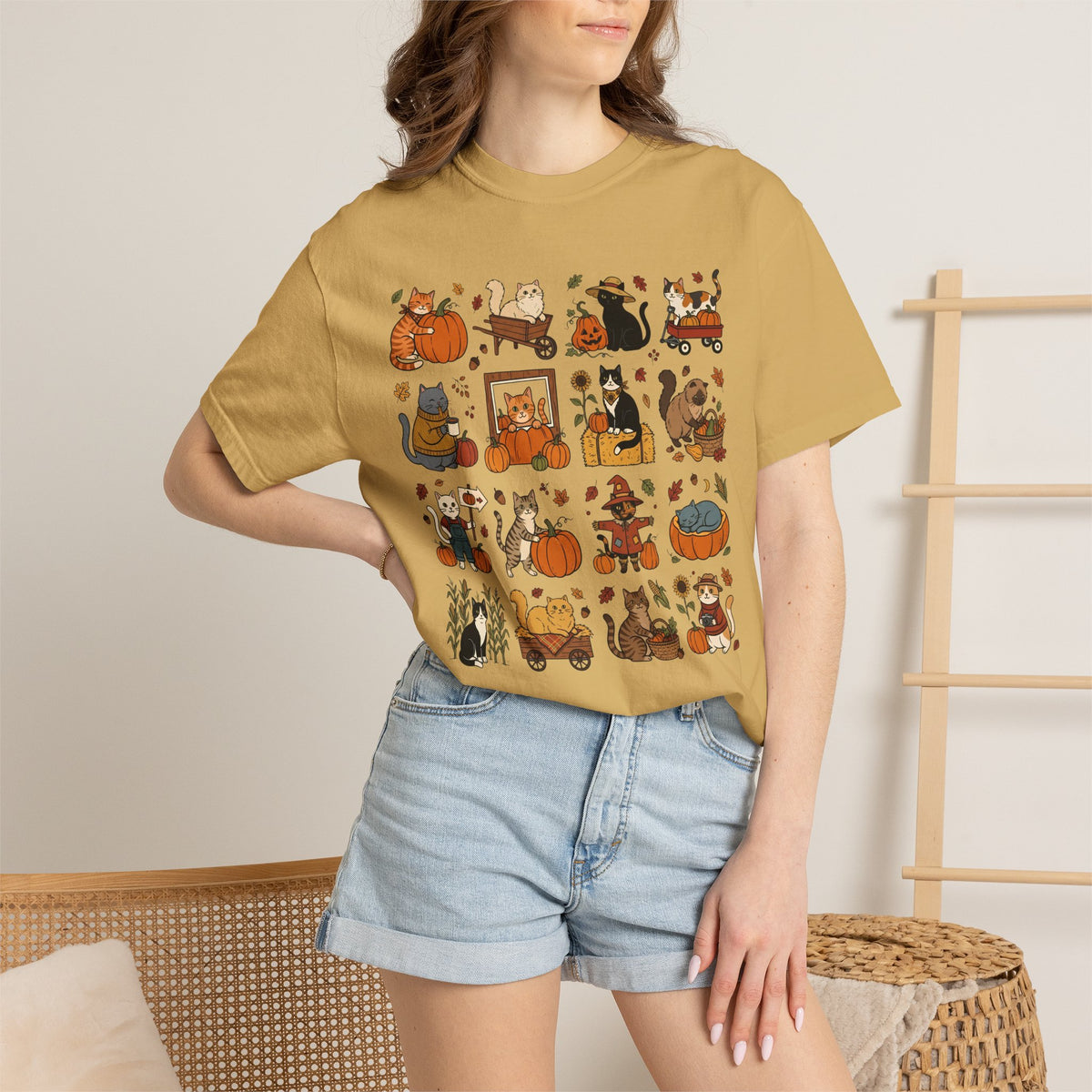 Pumpkin Patch Cat Grid T-shirt