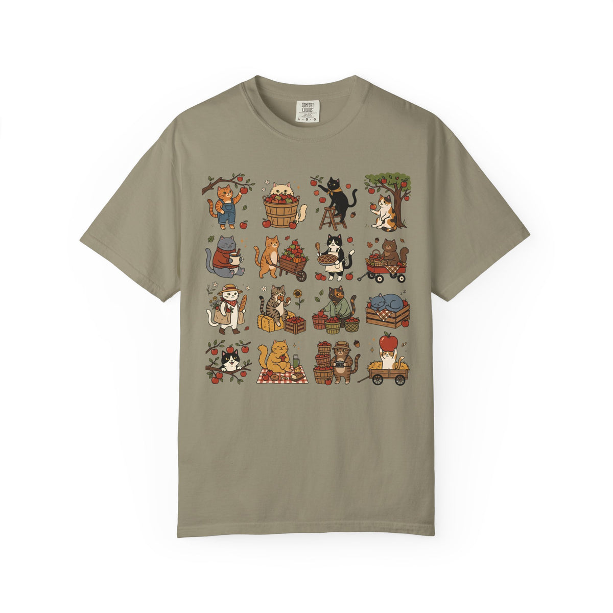 Apple Picking Cat Grid T-Shirt