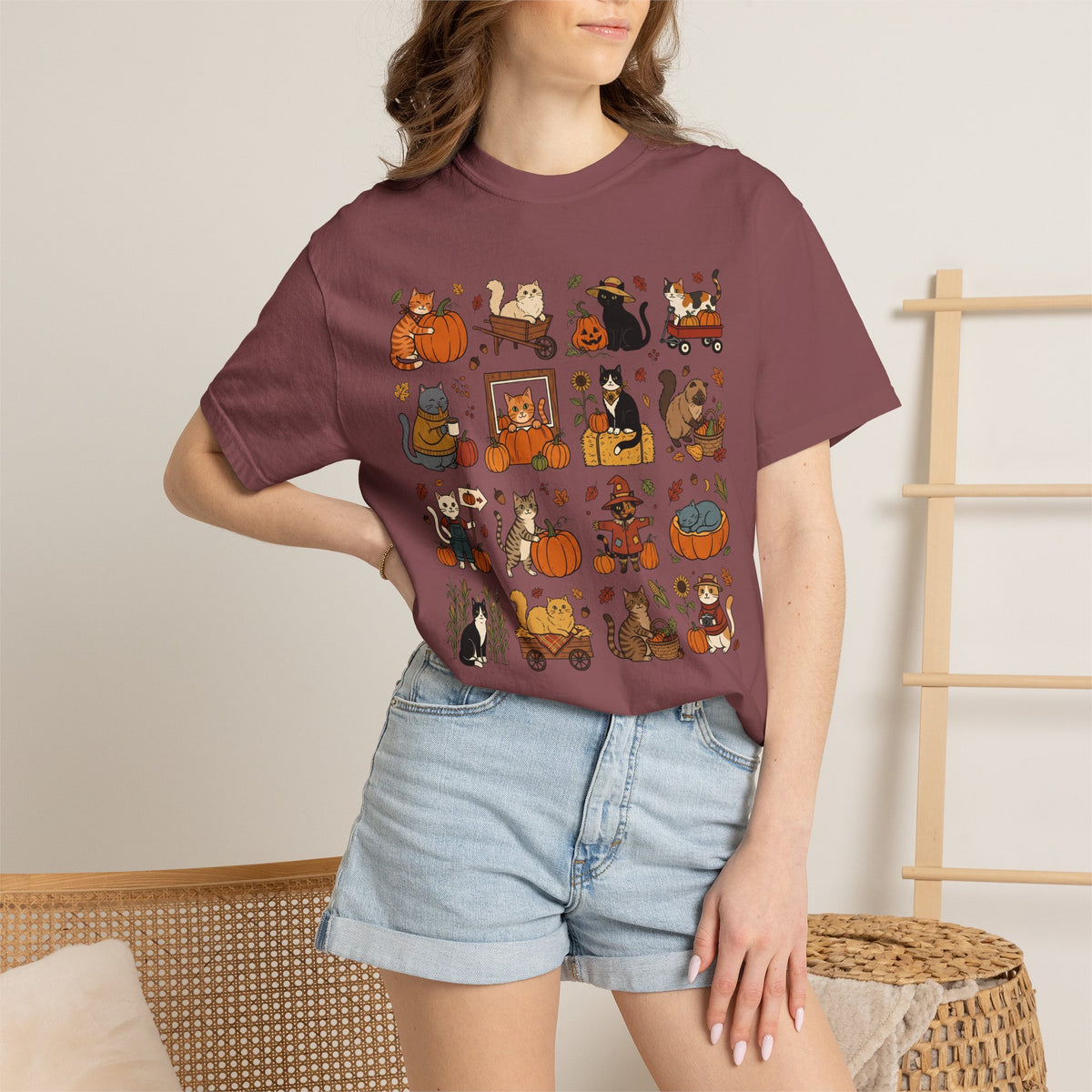 Pumpkin Patch Cat Grid T-shirt