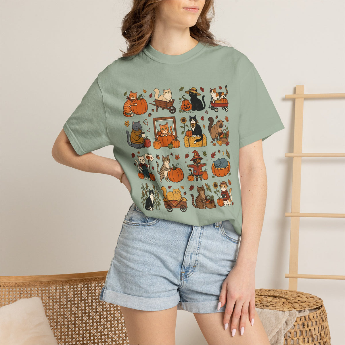 Pumpkin Patch Cat Grid T-shirt