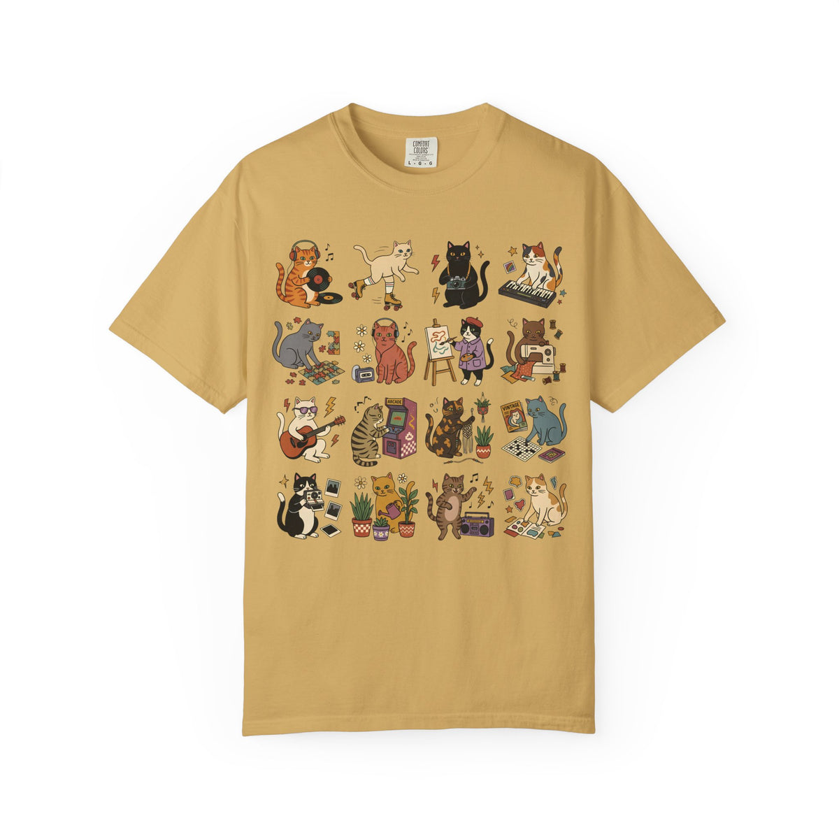 Retro Hobby Cat Grid T-Shirt