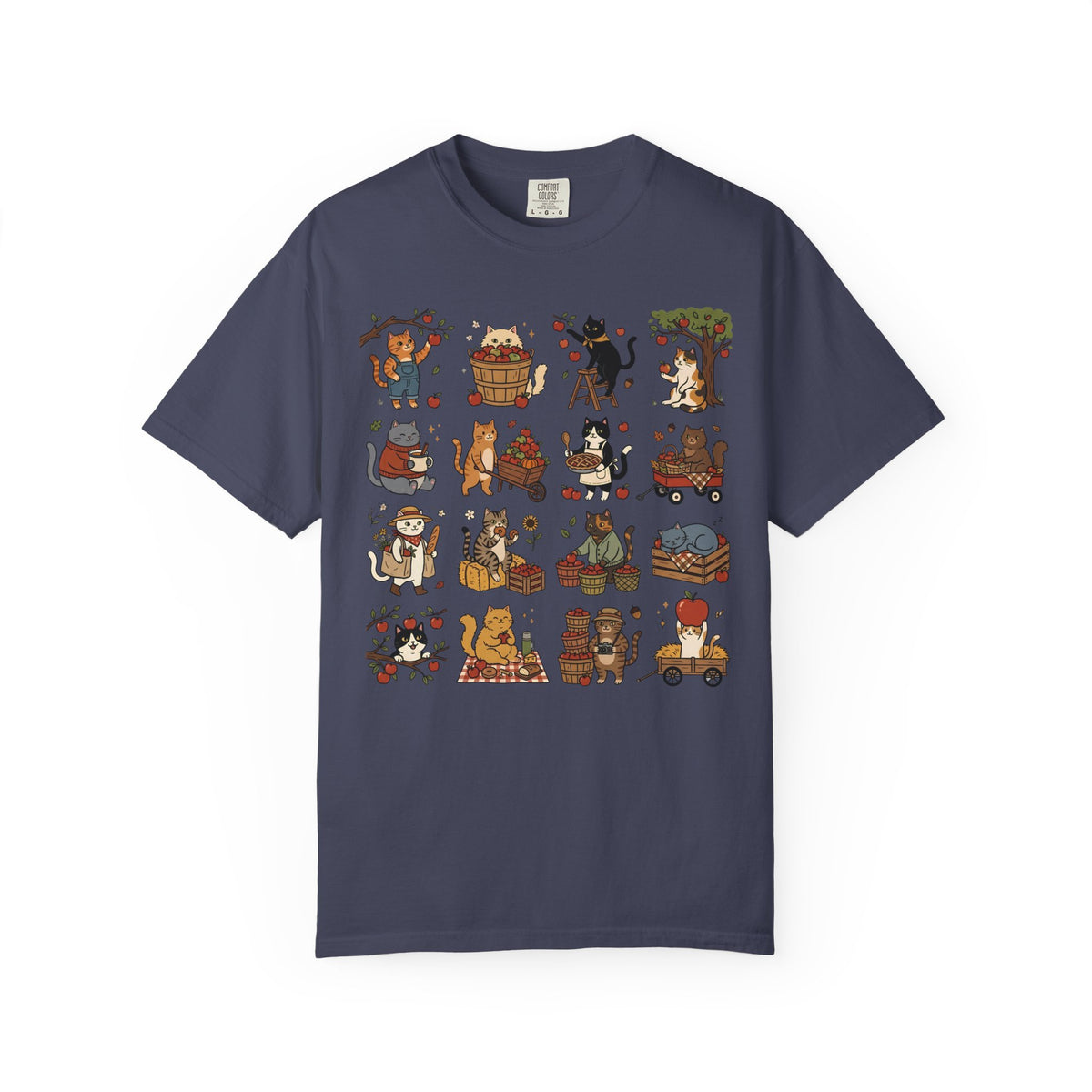 Apple Picking Cat Grid T-Shirt
