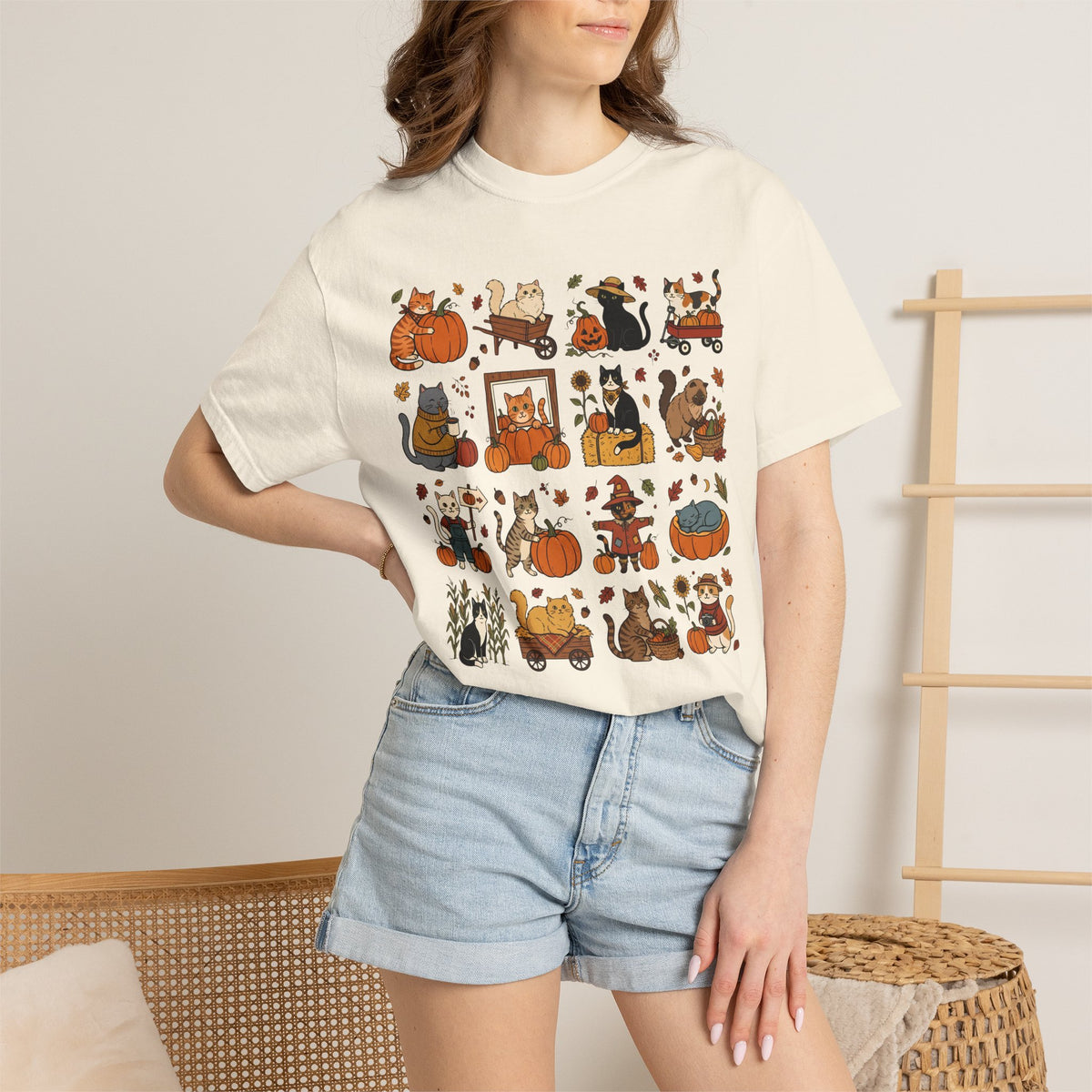 Pumpkin Patch Cat Grid T-shirt