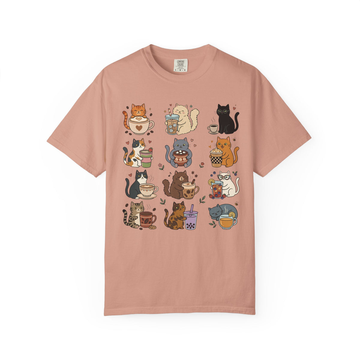 Cafe Drinks Cat Grid T-Shirt