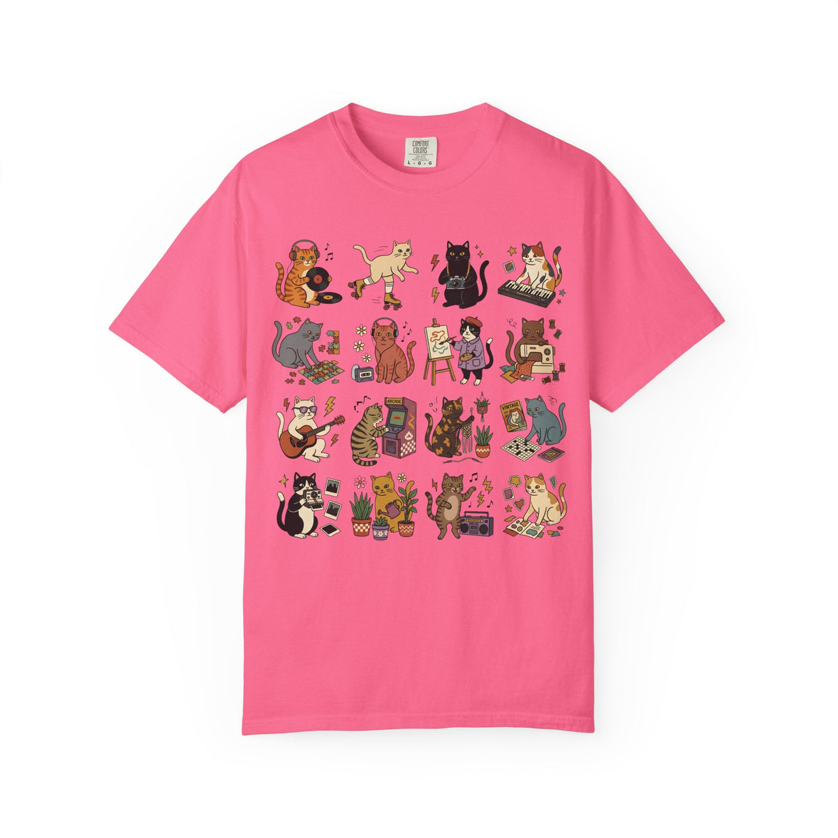 Retro Hobby Cat Grid T-Shirt