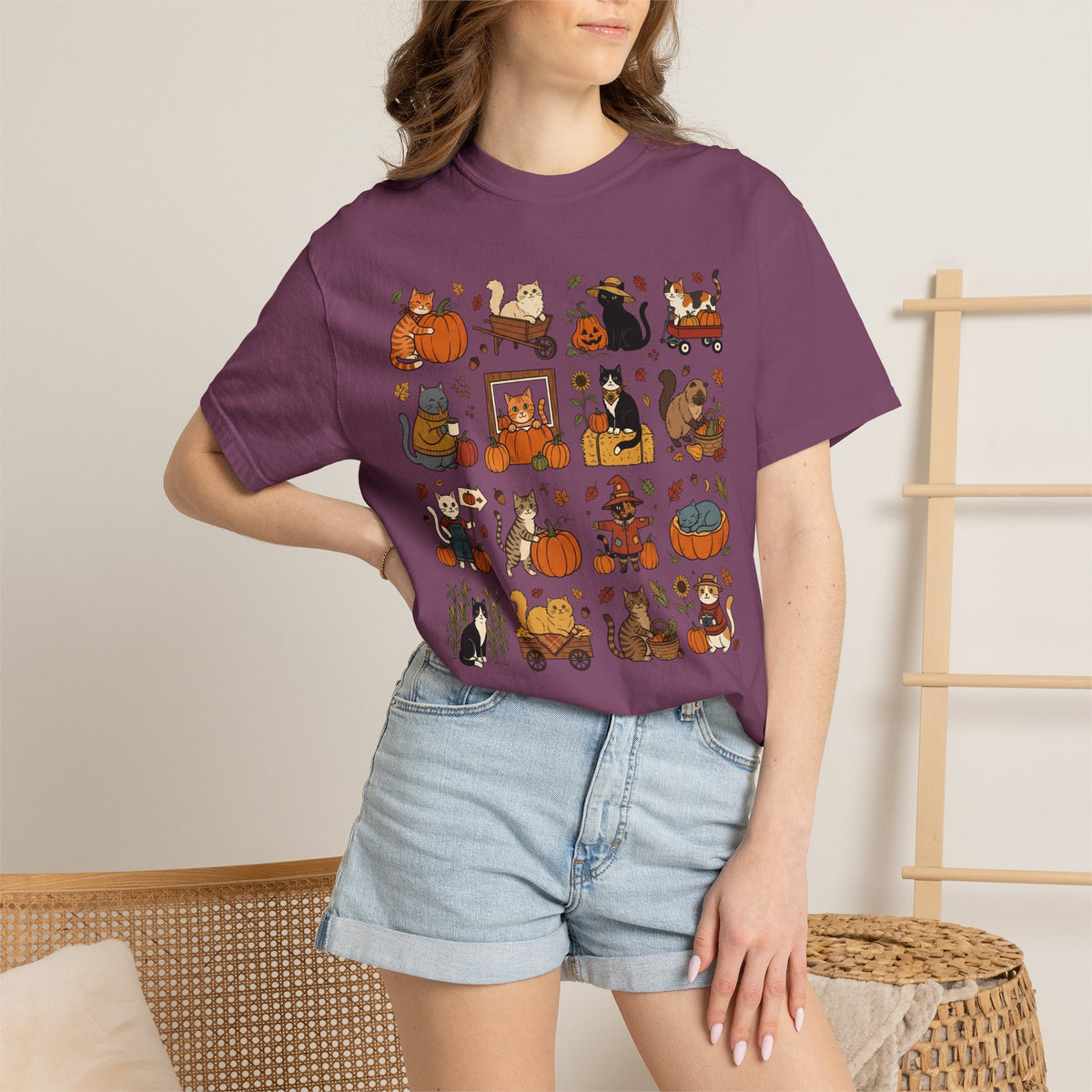 Pumpkin Patch Cat Grid T-shirt