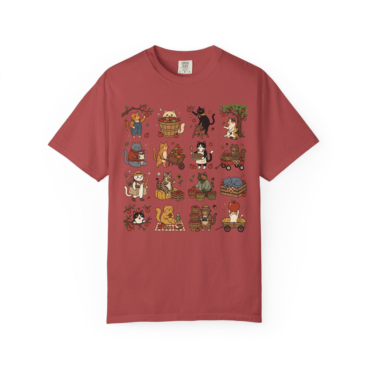 Apple Picking Cat Grid T-Shirt