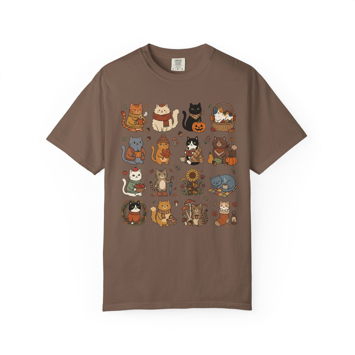 Cozy Autumn Cat Grid T-Shirt