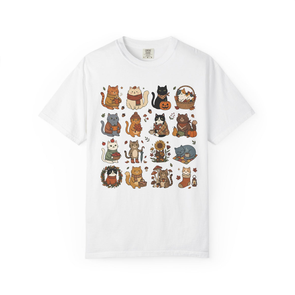 Cozy Autumn Cat Grid T-Shirt