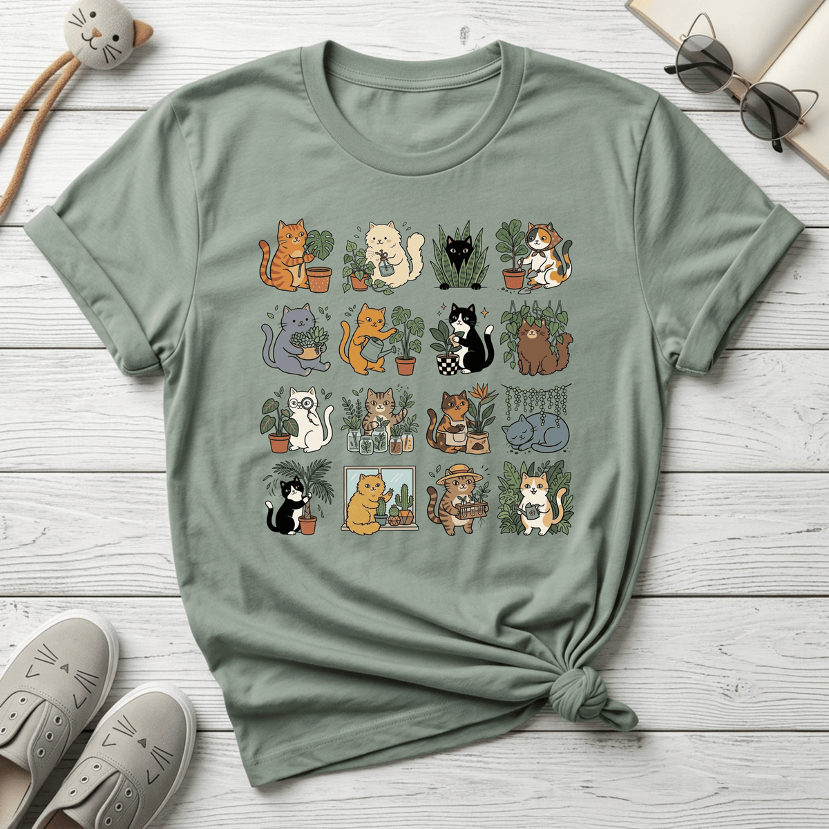 Plants & Cat Grid T-Shirt